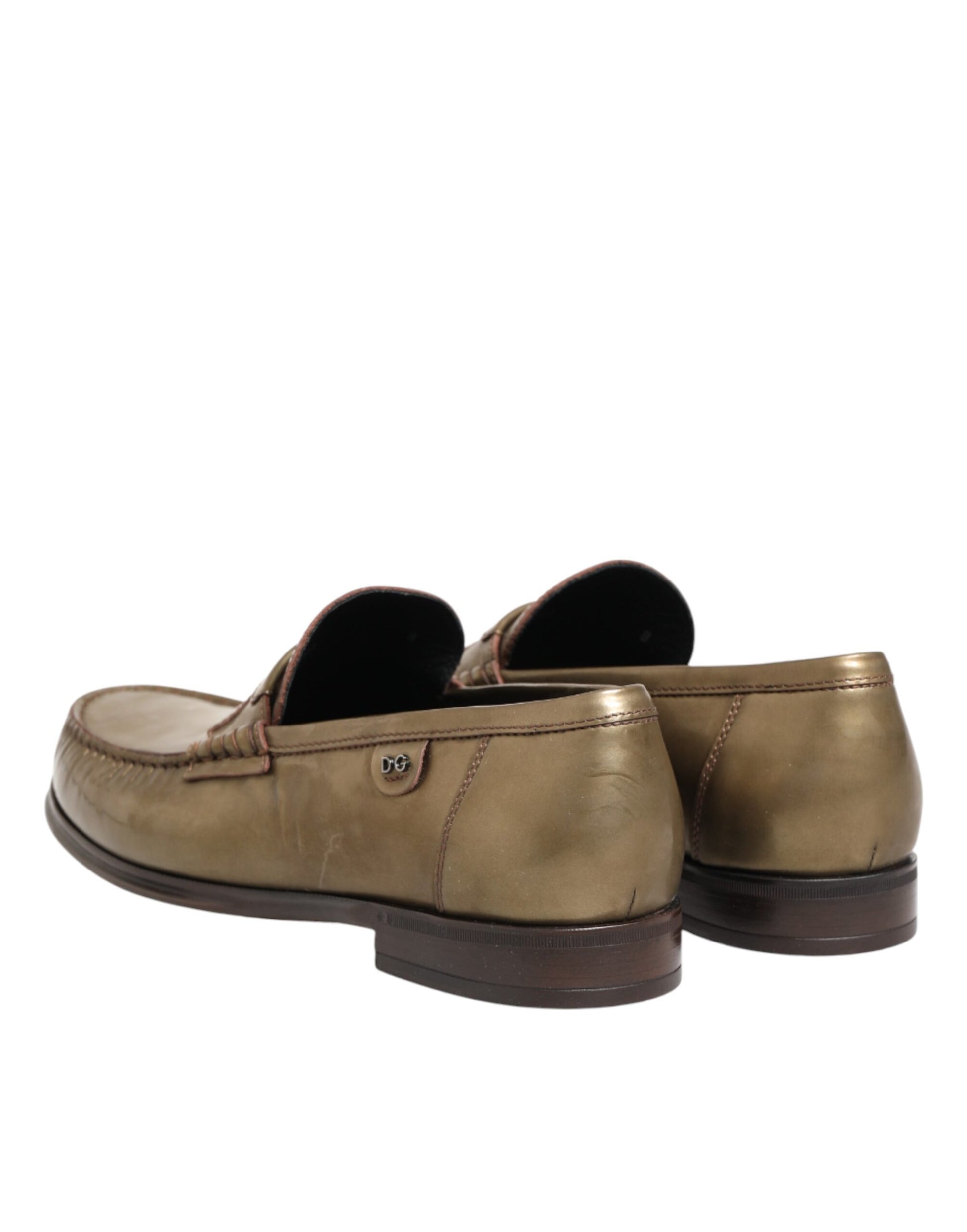 Dolce & Gabbana Gold Leather Slip On Dress Men Loafers Shoes