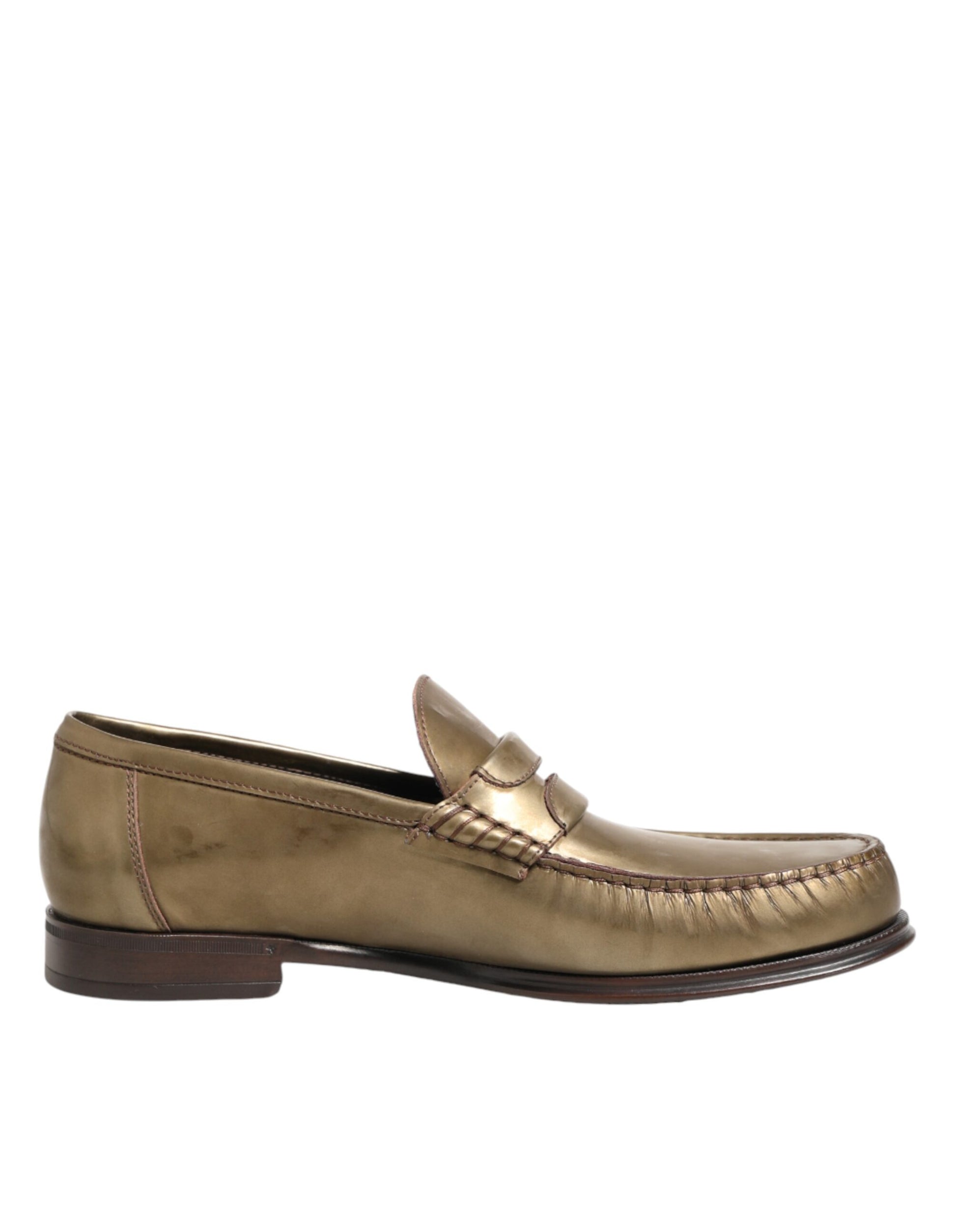 Dolce & Gabbana Gold Leather Slip On Dress Men Loafers Shoes