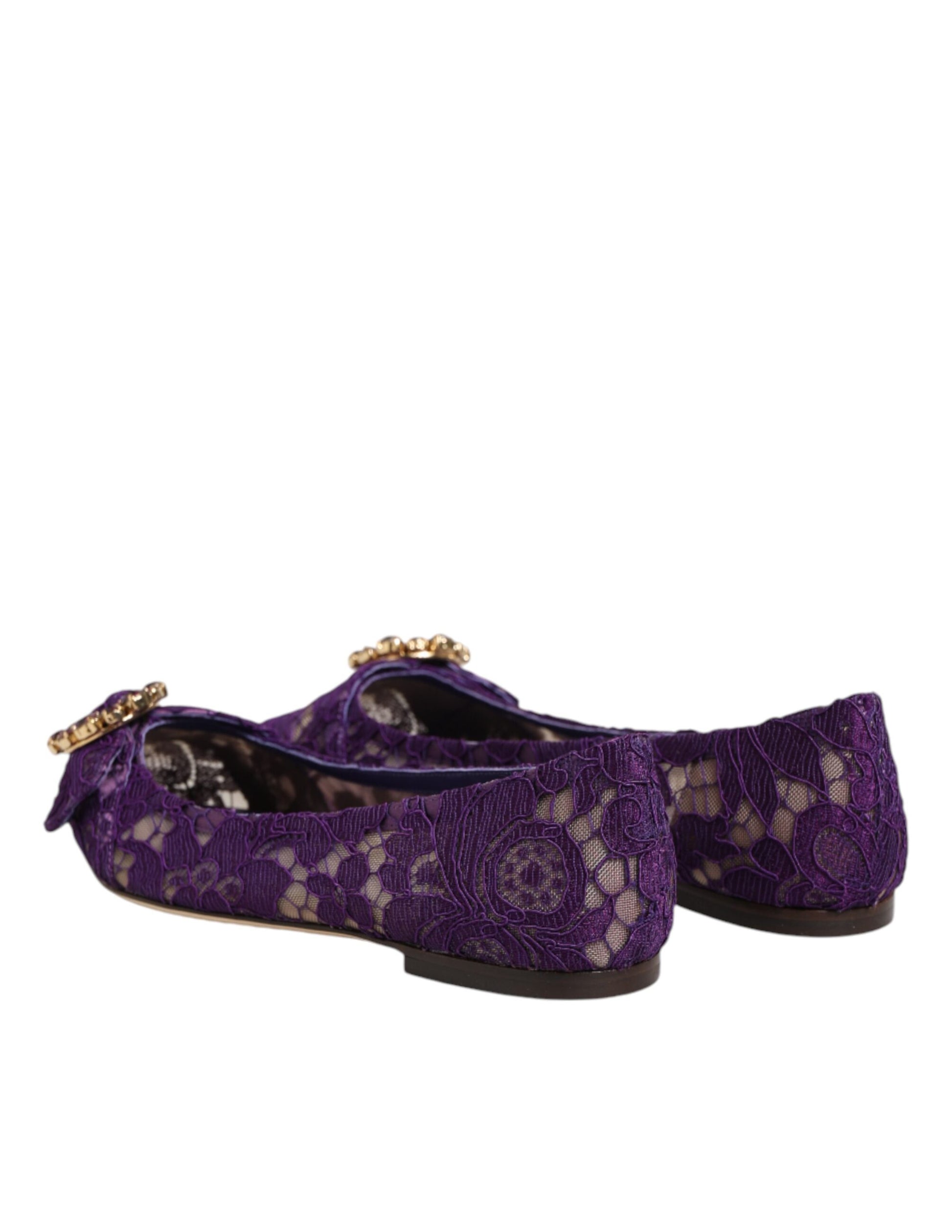 Dolce & Gabbana Purple Taormina Lace Crystals Flats Shoes
