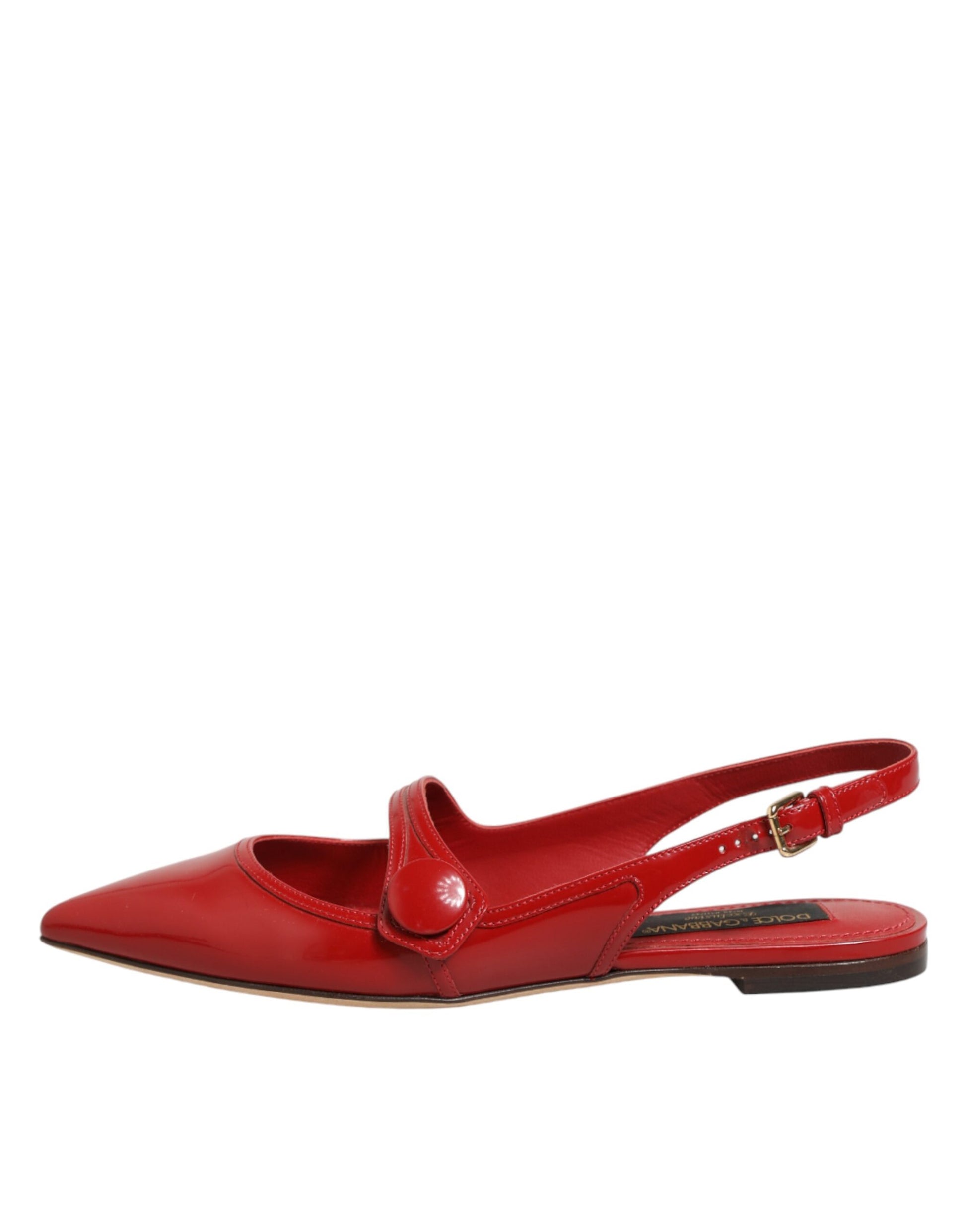 Dolce & Gabbana Red Leather Slingback Flats Sandals Shoes
