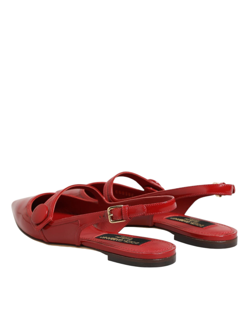 Dolce & Gabbana Red Leather Slingback Flats Sandals Shoes