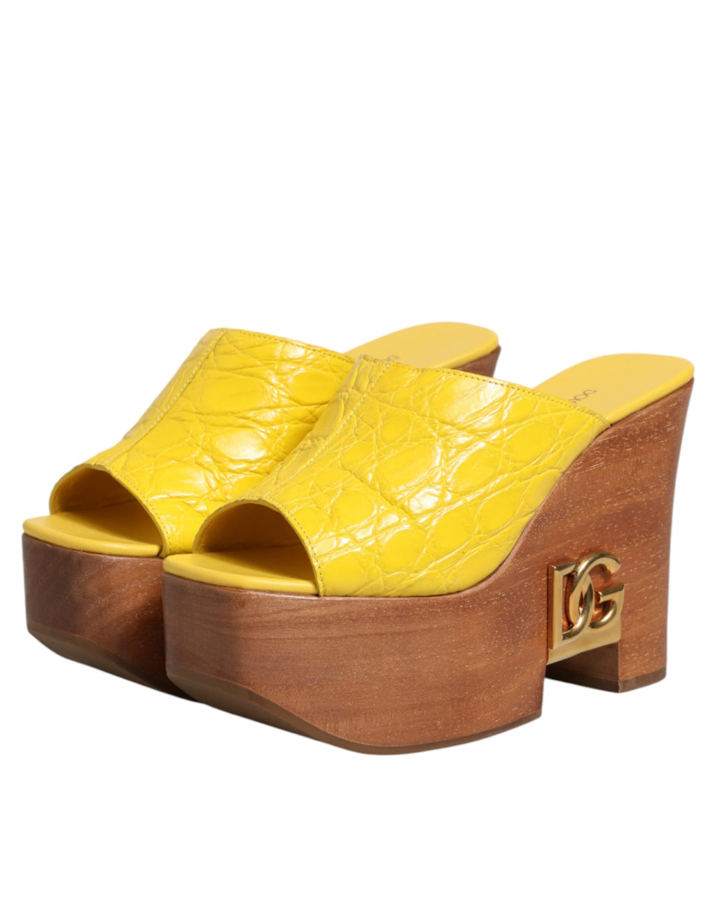 Chaussures à talons compensés et mules en cuir jaune Dolce & Gabbana