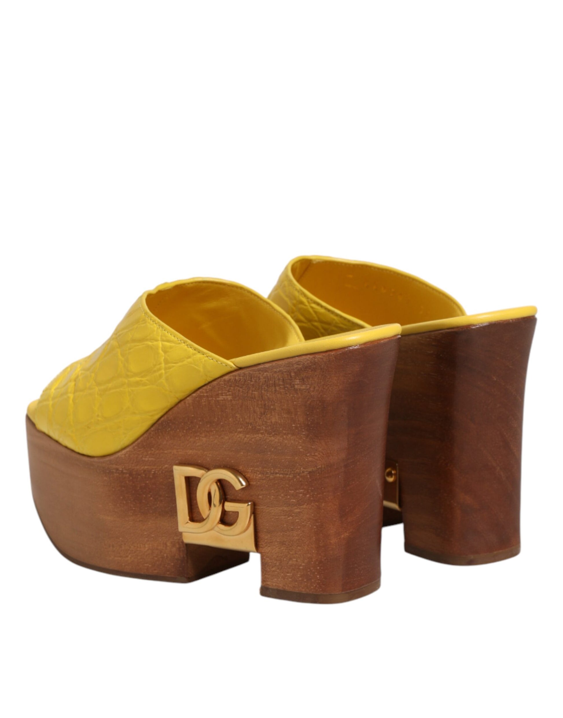 Chaussures à talons compensés et mules en cuir jaune Dolce & Gabbana