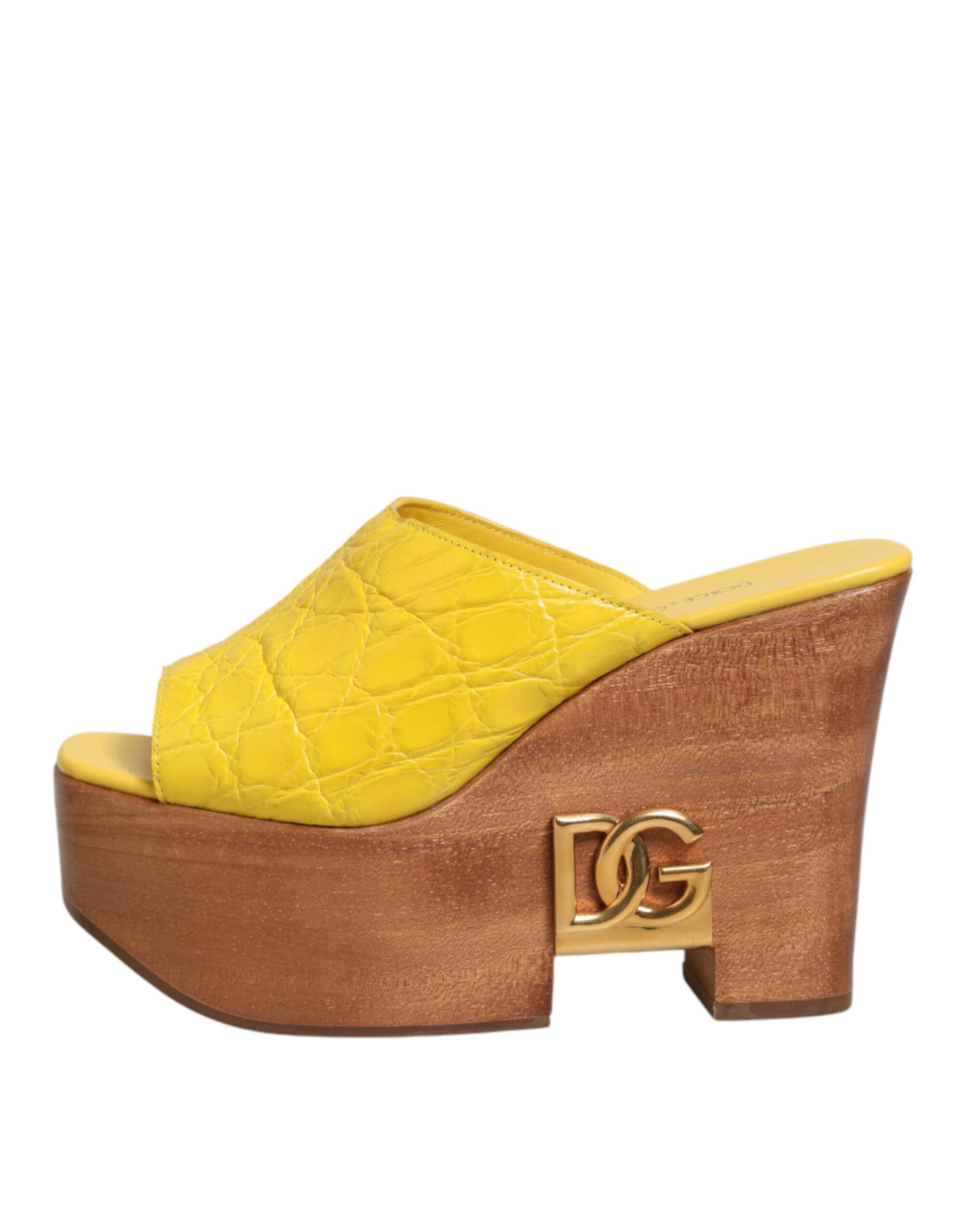 Chaussures à talons compensés et mules en cuir jaune Dolce & Gabbana