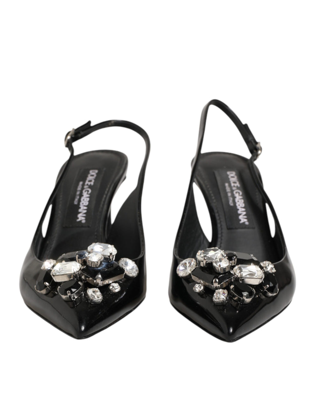 Dolce & Gabbana Black Patent Leather Crystal Slingback Shoes