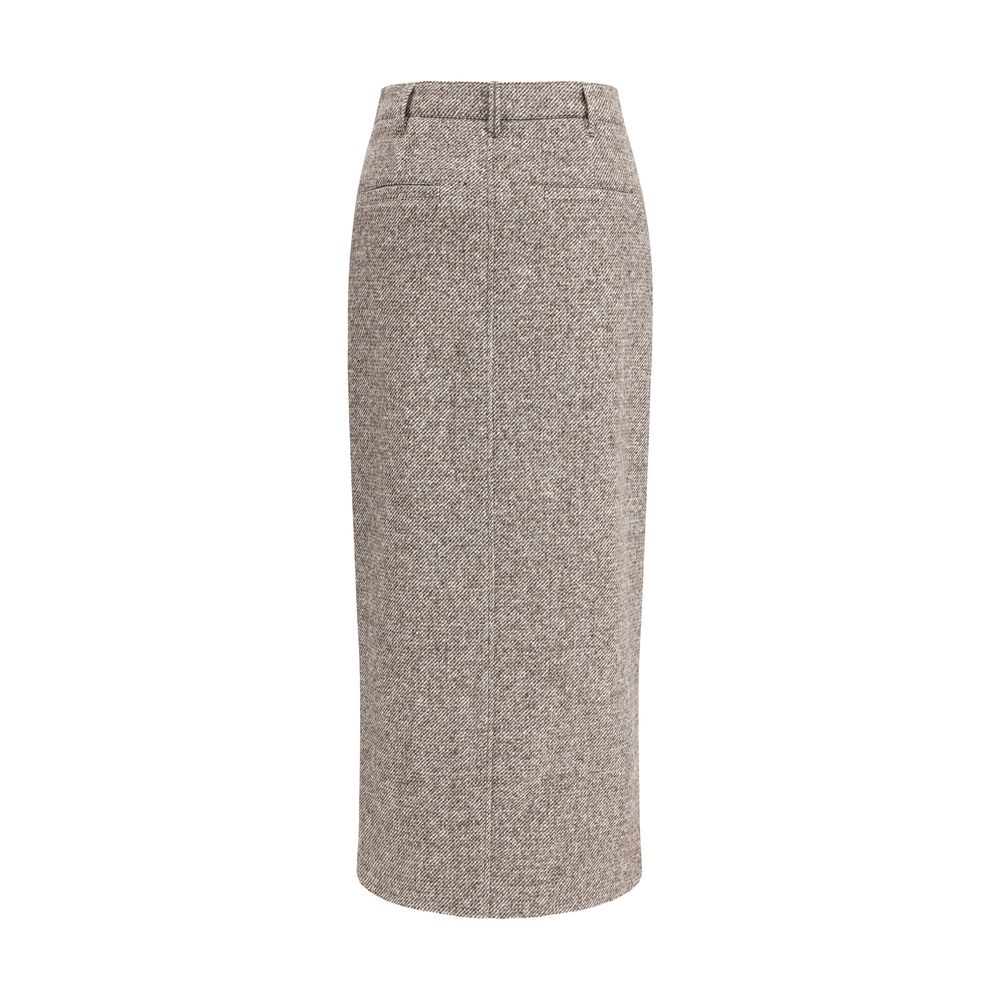 Brunello Cucinelli Brown Fleece Wool Long Skirt