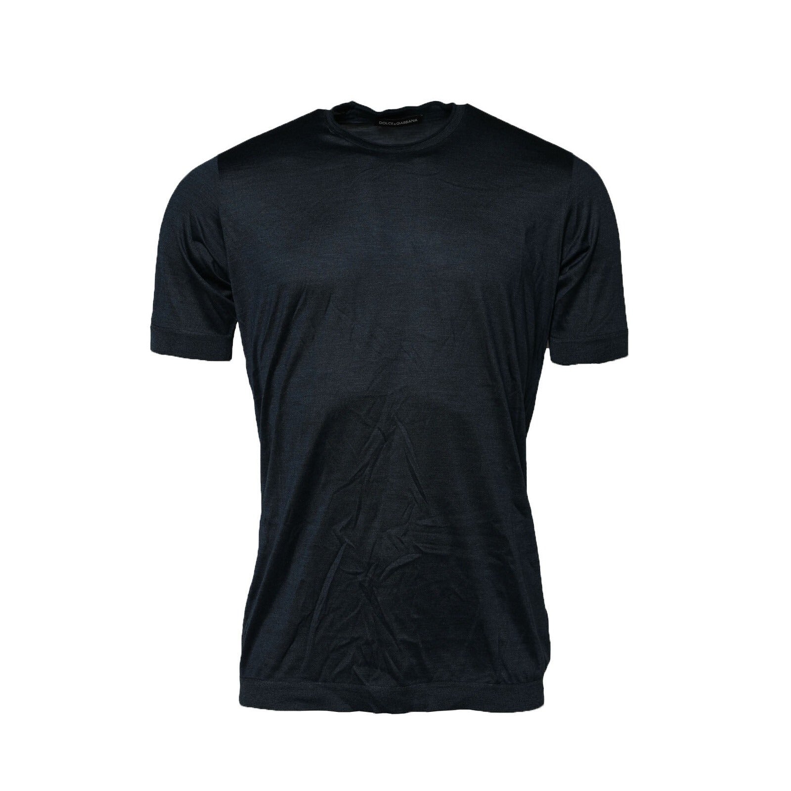 T-shirt à col rond et manches courtes en soie bleu foncé Dolce & Gabbana
