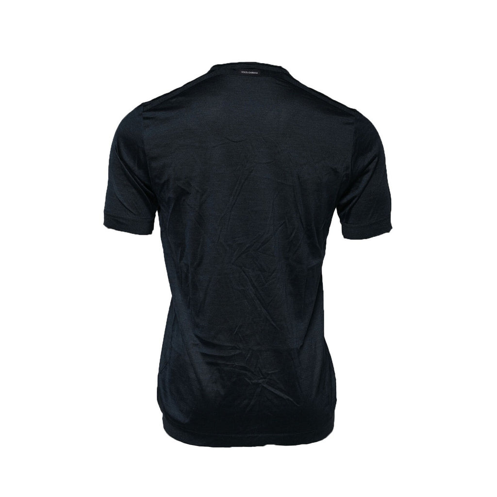 T-shirt à col rond et manches courtes en soie bleu foncé Dolce & Gabbana