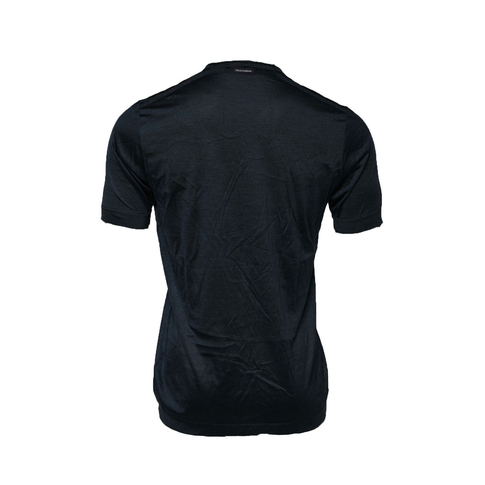 T-shirt à col rond et manches courtes en soie bleu foncé Dolce & Gabbana