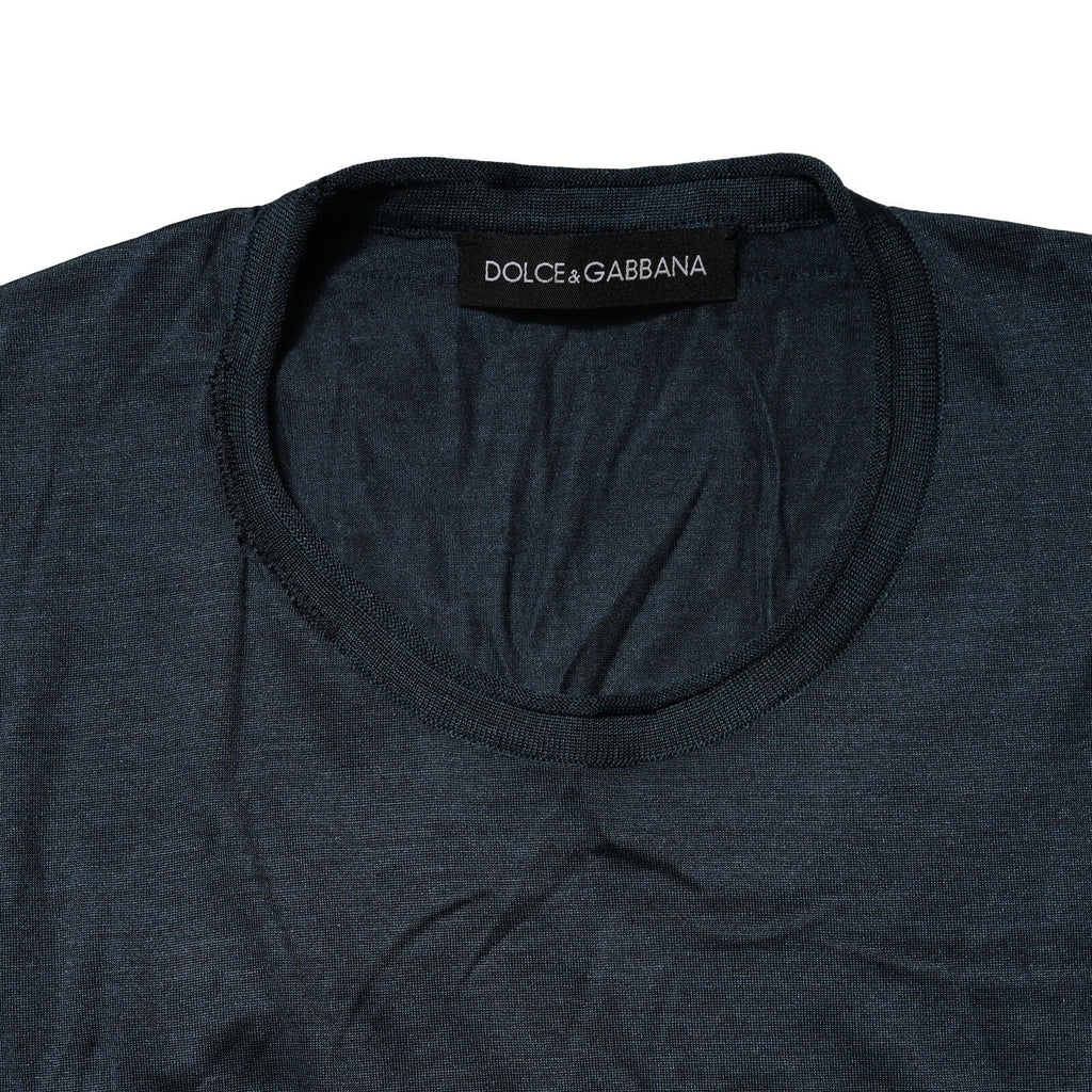T-shirt à col rond et manches courtes en soie bleu foncé Dolce & Gabbana