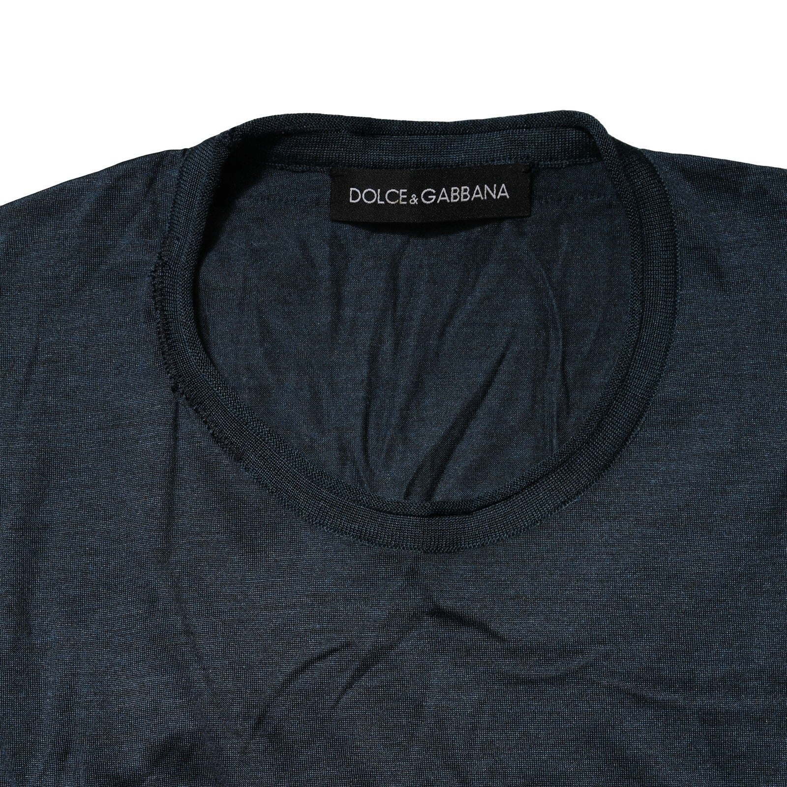 T-shirt à col rond et manches courtes en soie bleu foncé Dolce & Gabbana