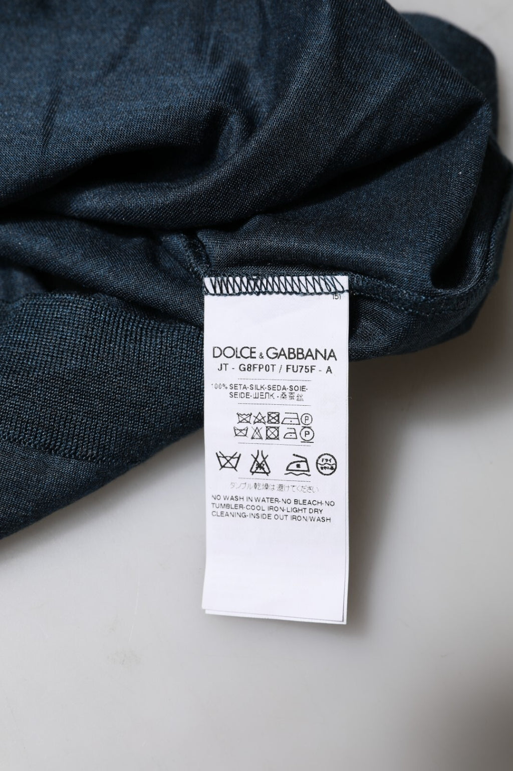 T-shirt à col rond et manches courtes en soie bleu foncé Dolce & Gabbana