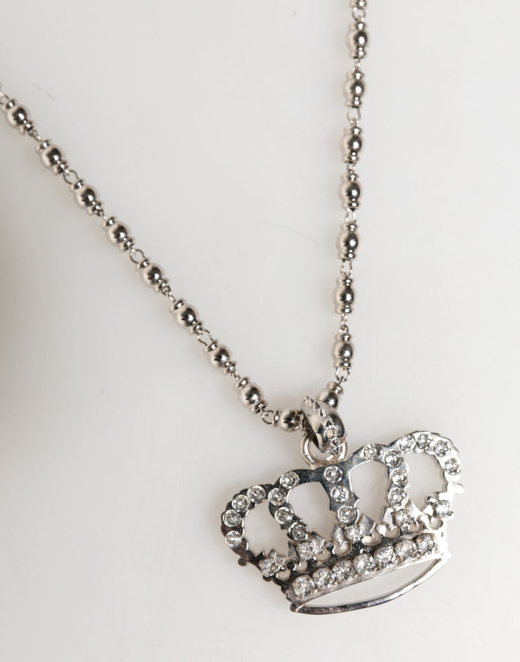 Dolce & Gabbana Silver Tone Brass Chain Crown Crystal Pendant  Necklace