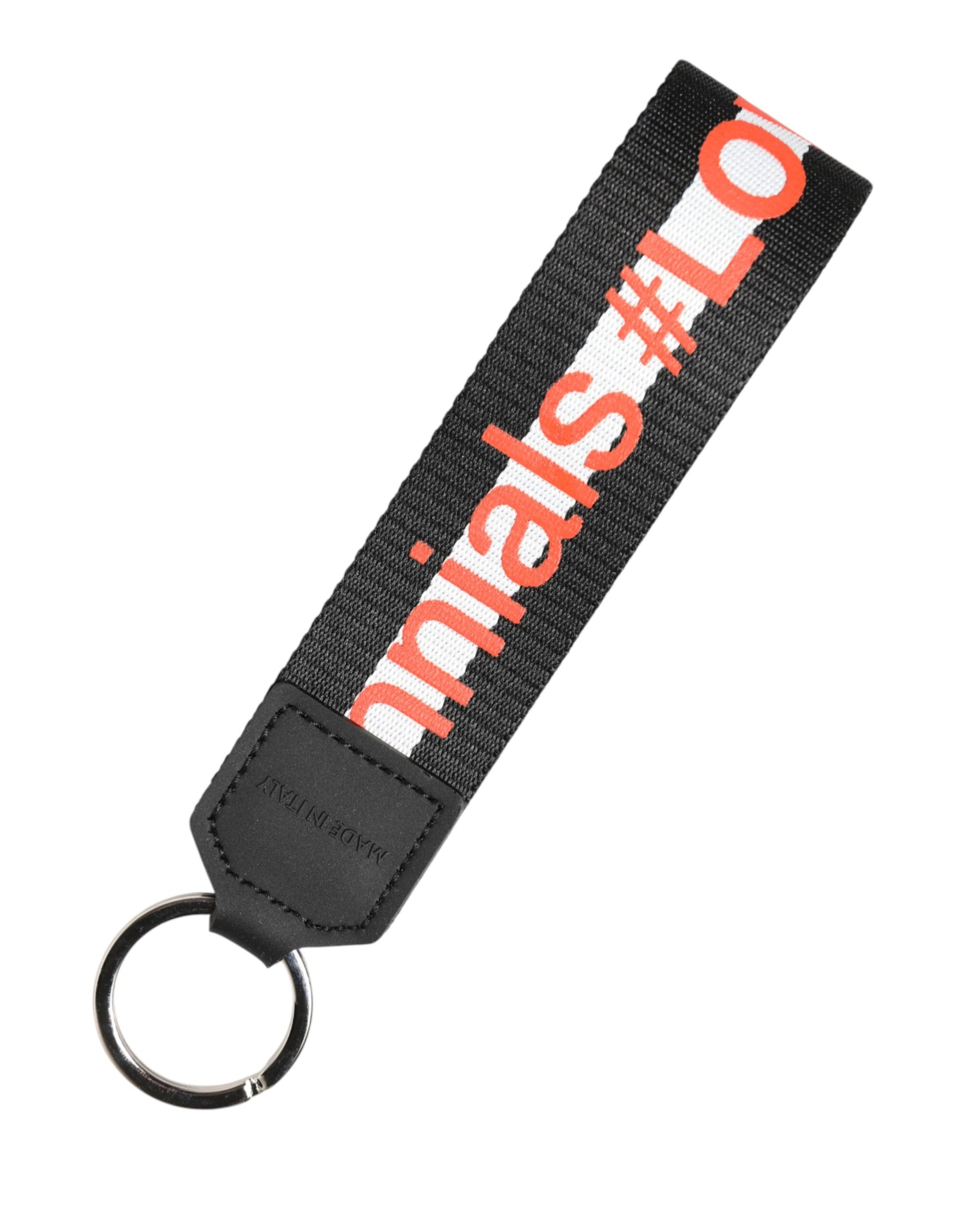 Porte-clés Dolce & Gabbana en polyester noir avec logo et support en laiton argenté