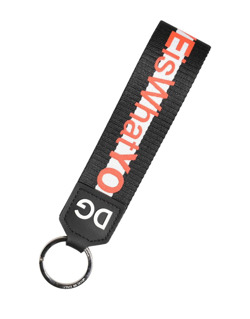 Porte-clés Dolce & Gabbana en polyester noir avec logo et support en laiton argenté