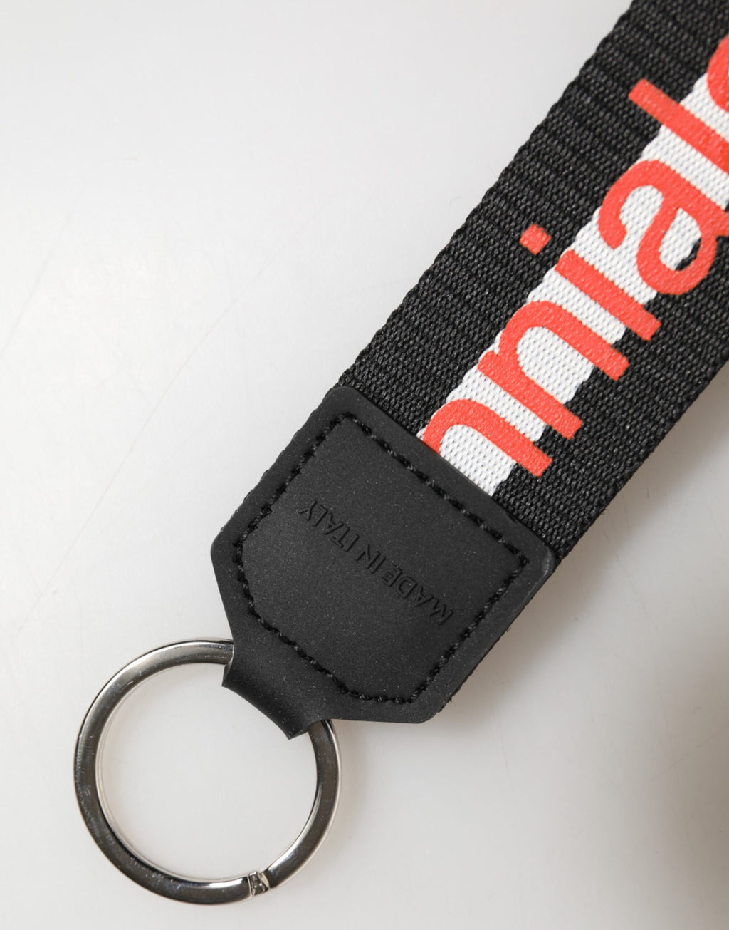 Porte-clés Dolce & Gabbana en polyester noir avec logo et support en laiton argenté