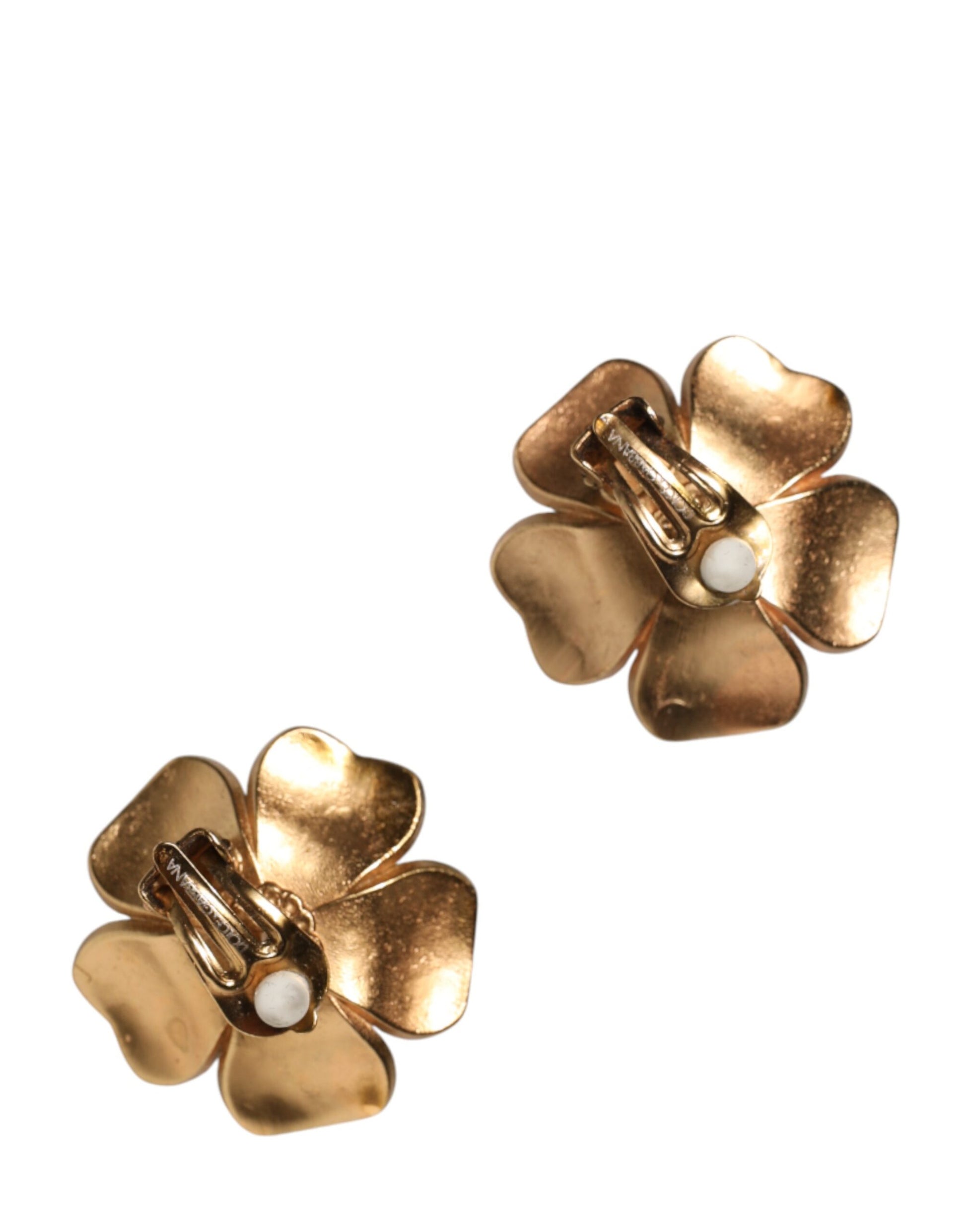 Boucles d'oreilles clips Dolce & Gabbana dorées, grandes perles fantaisie florales