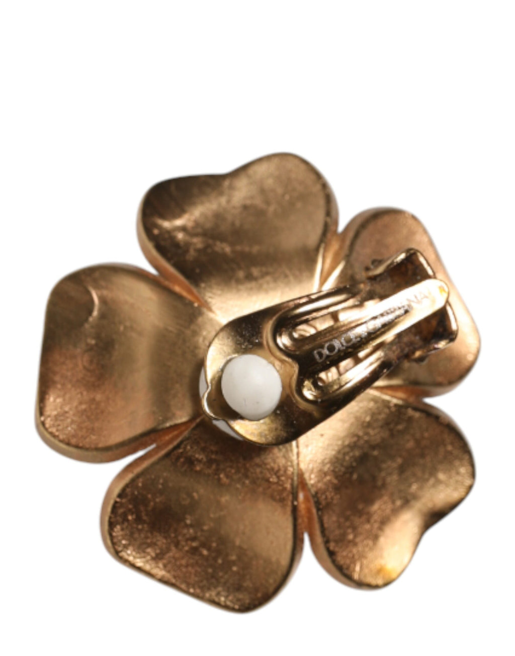 Boucles d'oreilles clips Dolce & Gabbana dorées, grandes perles fantaisie florales