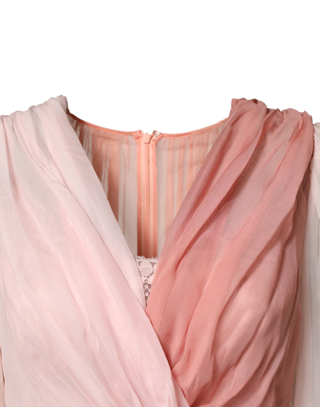 Robe longue Dolce & Gabbana en tulle de soie rose à manches longues et col en V