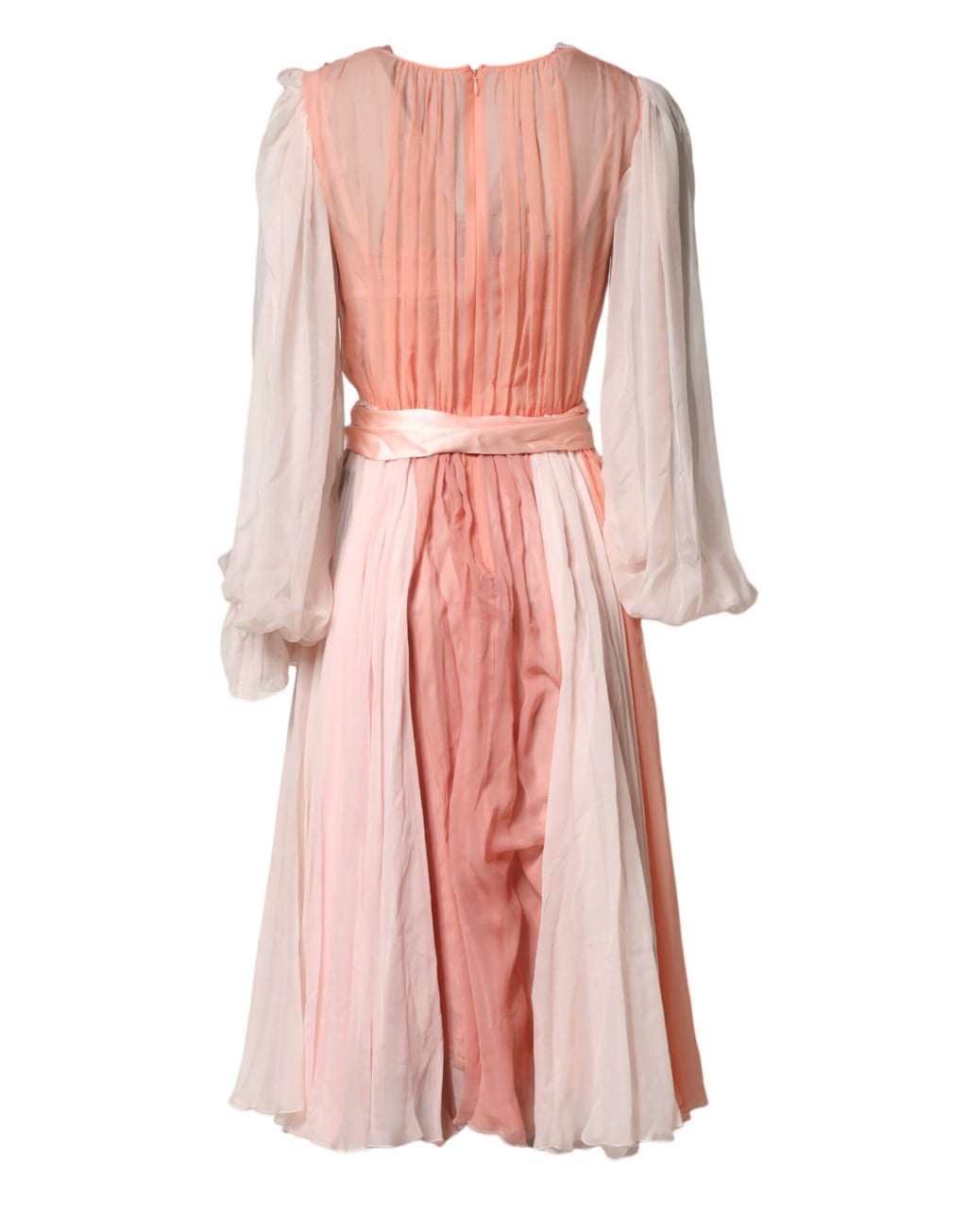 Robe longue Dolce & Gabbana en tulle de soie rose à manches longues et col en V