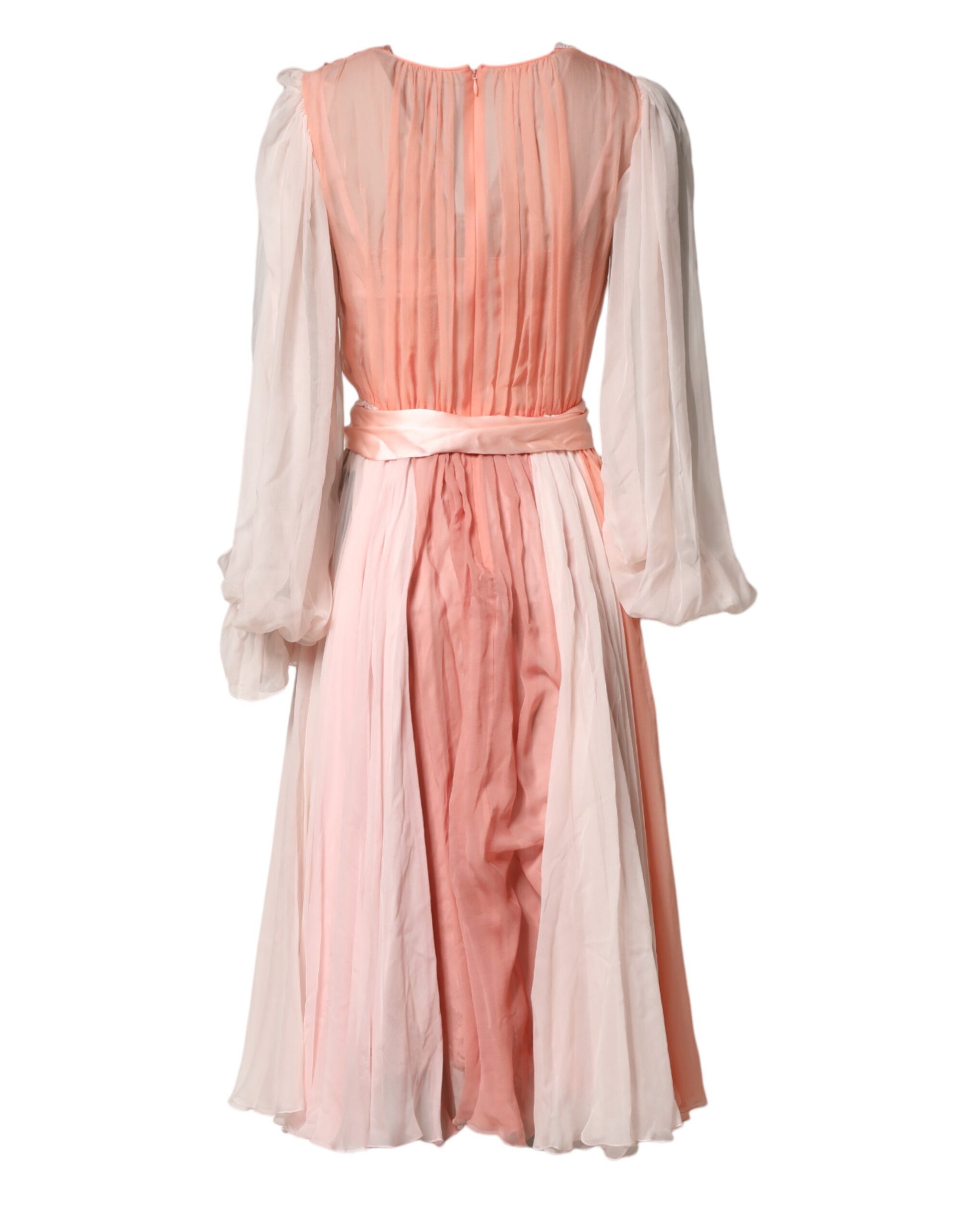 Robe longue Dolce & Gabbana en tulle de soie rose à manches longues et col en V