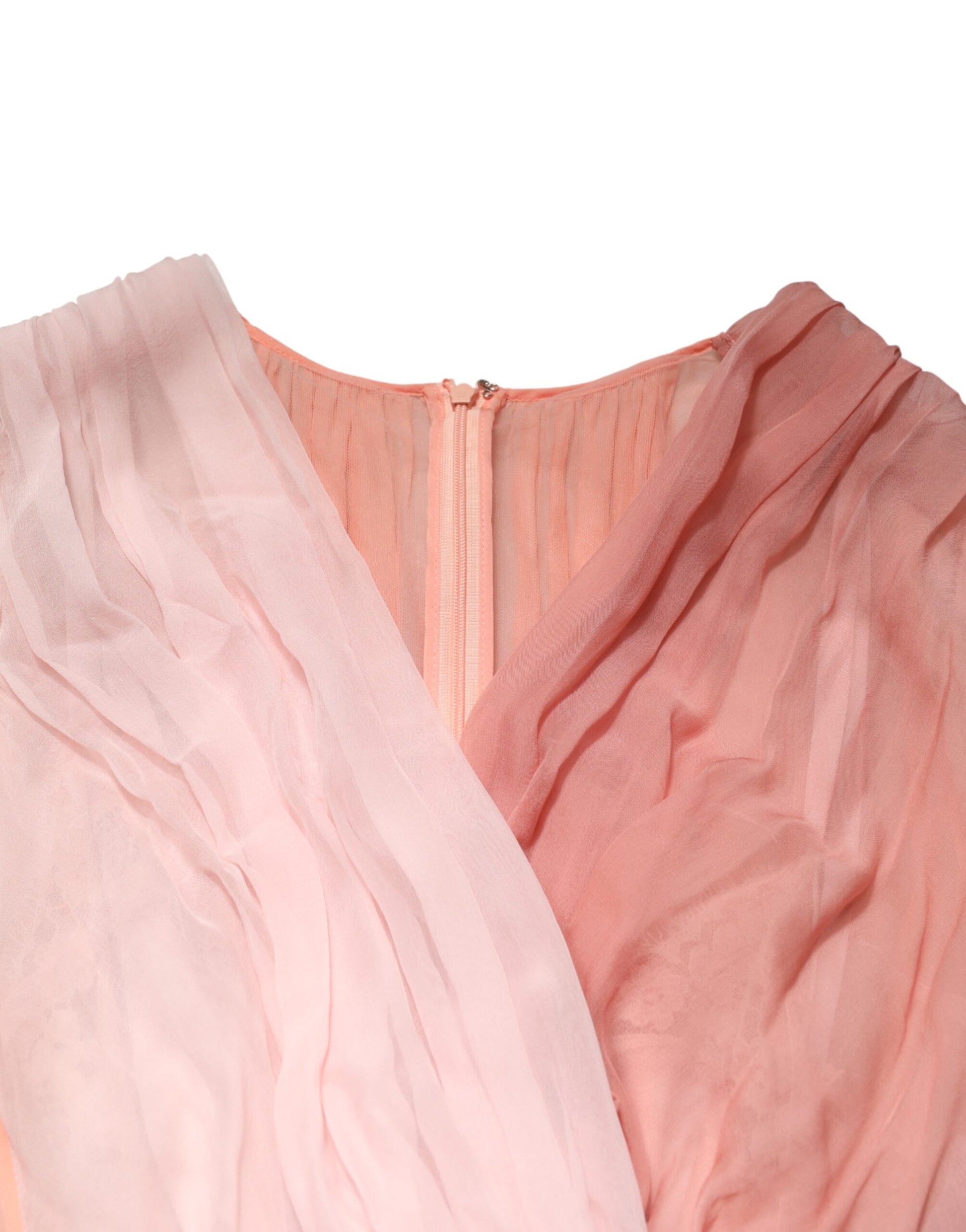 Robe longue Dolce & Gabbana en tulle de soie rose à manches longues et col en V