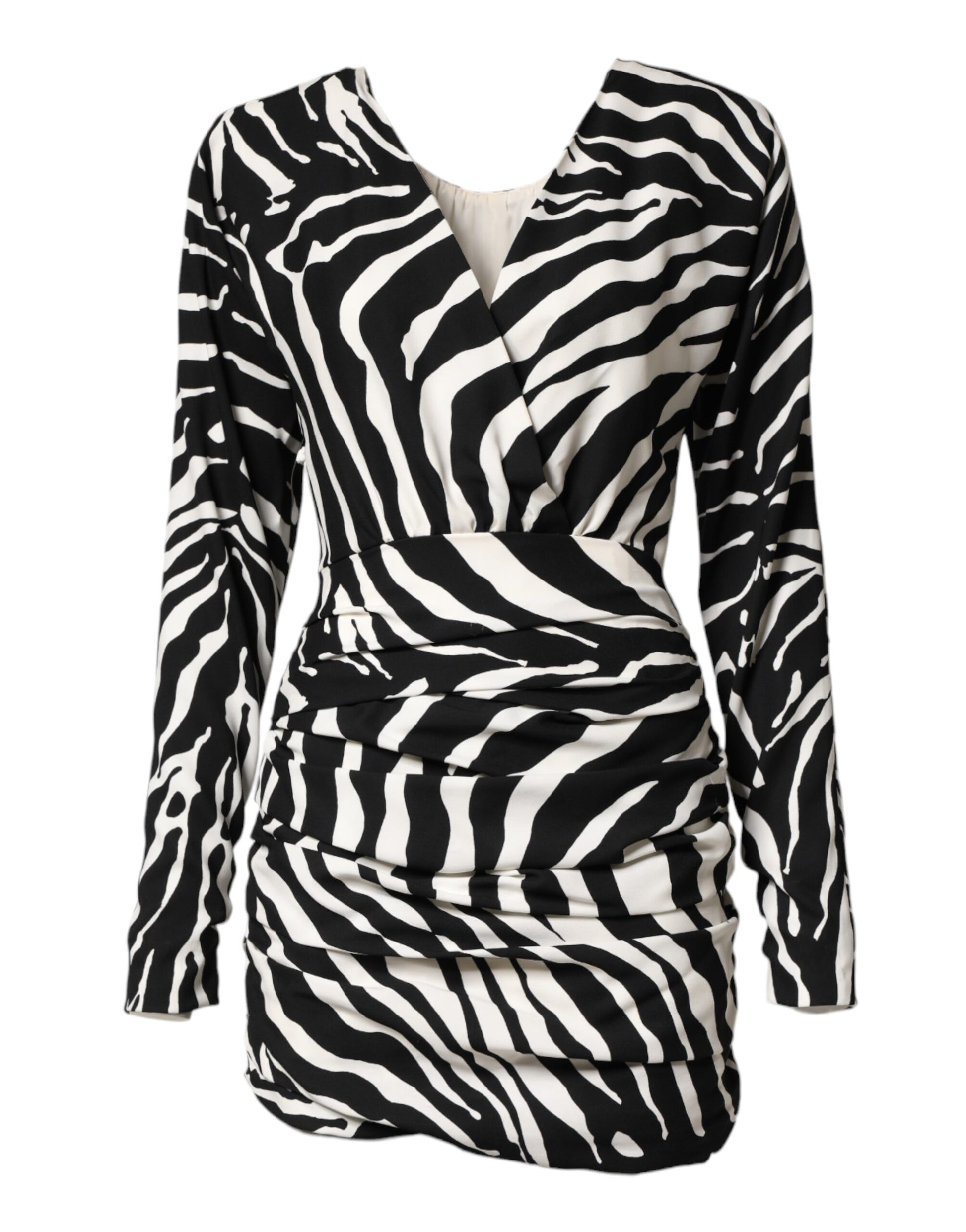 Robe fourreau mini en soie zébrée noire et blanche Dolce & Gabbana