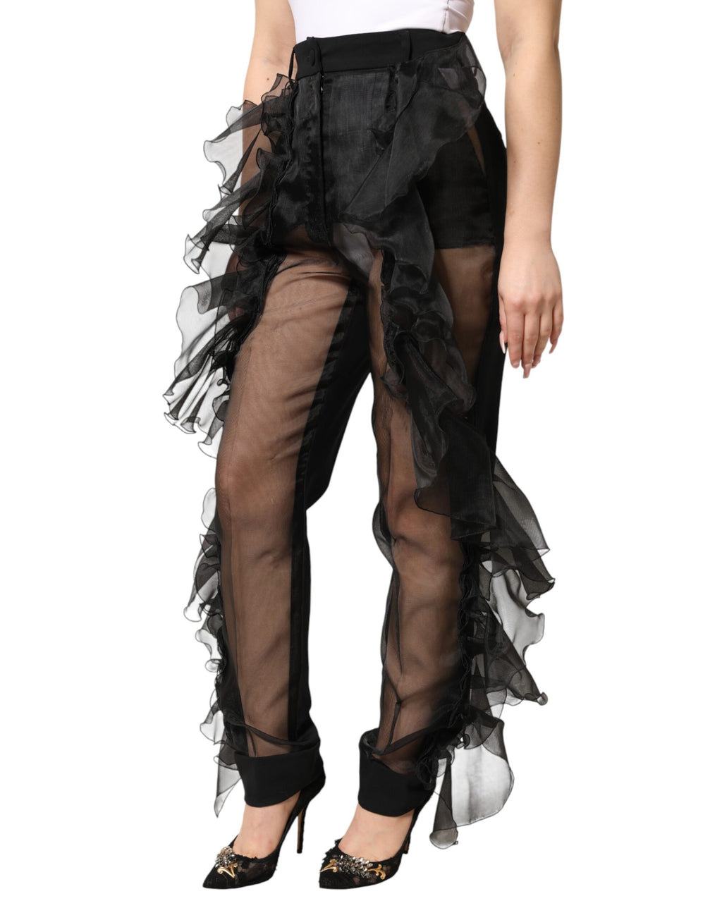 Pantalon Dolce & Gabbana noir taille haute en tulle et laine