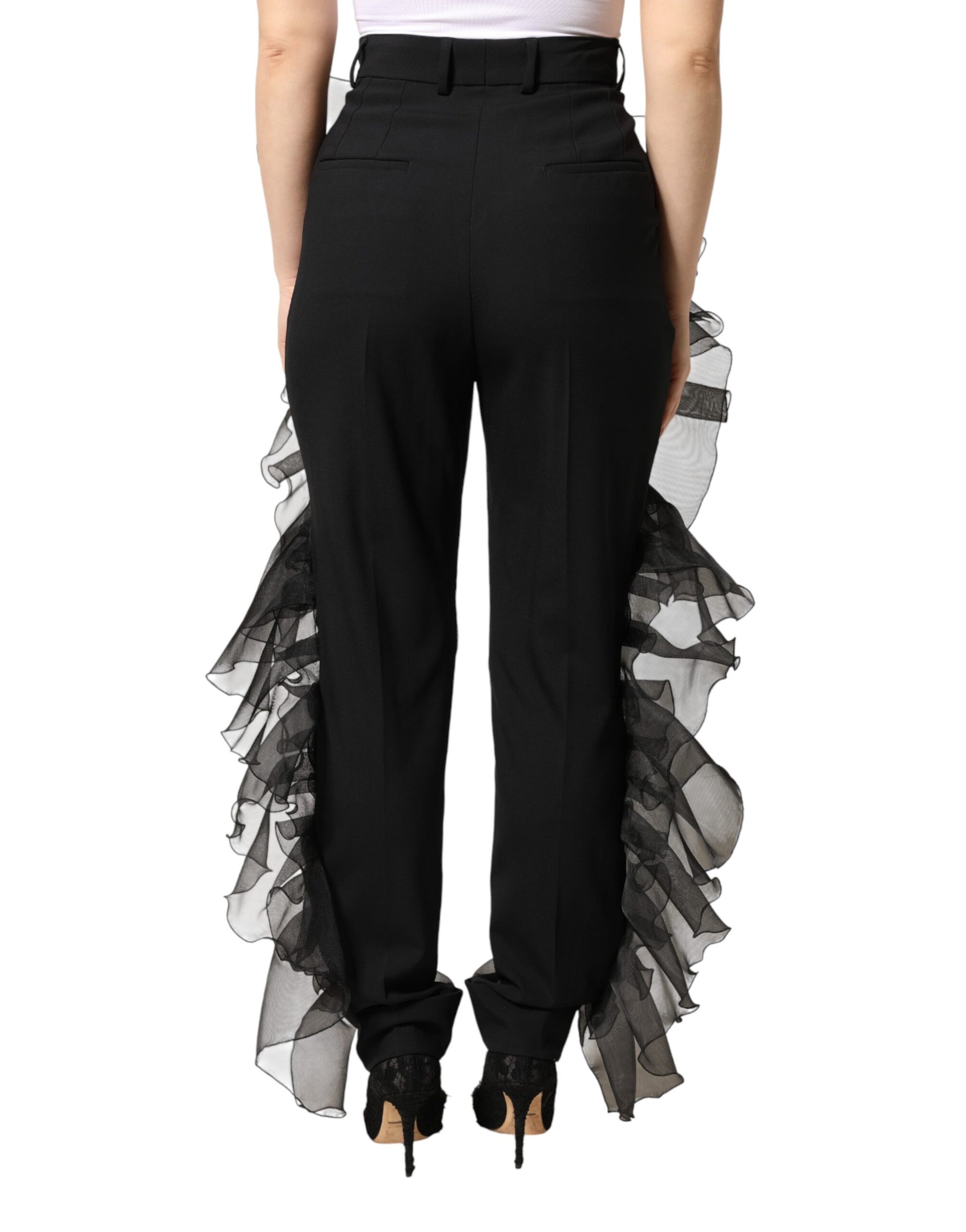Pantalon Dolce & Gabbana noir taille haute en tulle et laine