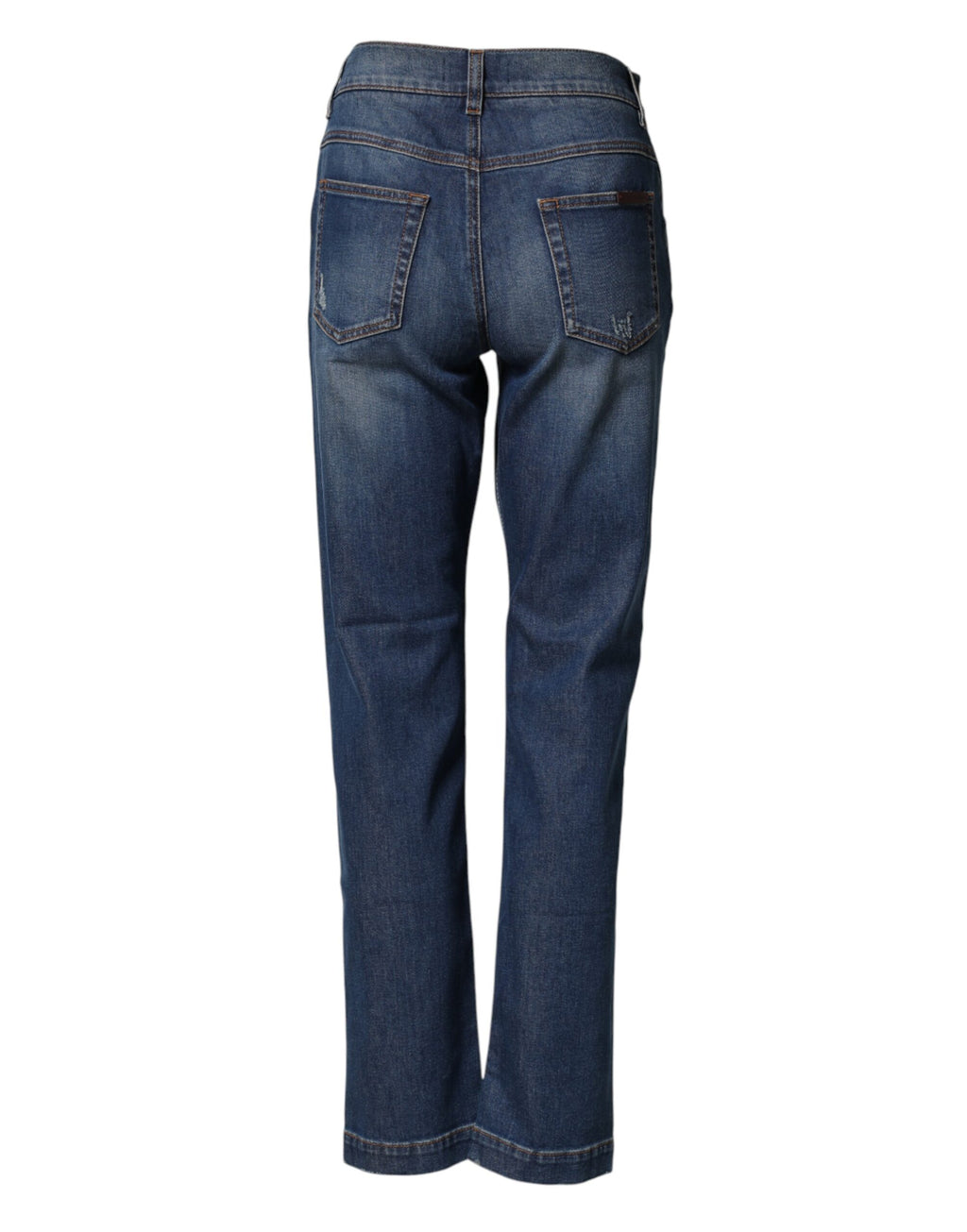 Jean Boyfriend en denim brodé de fleurs bleues Dolce & Gabbana