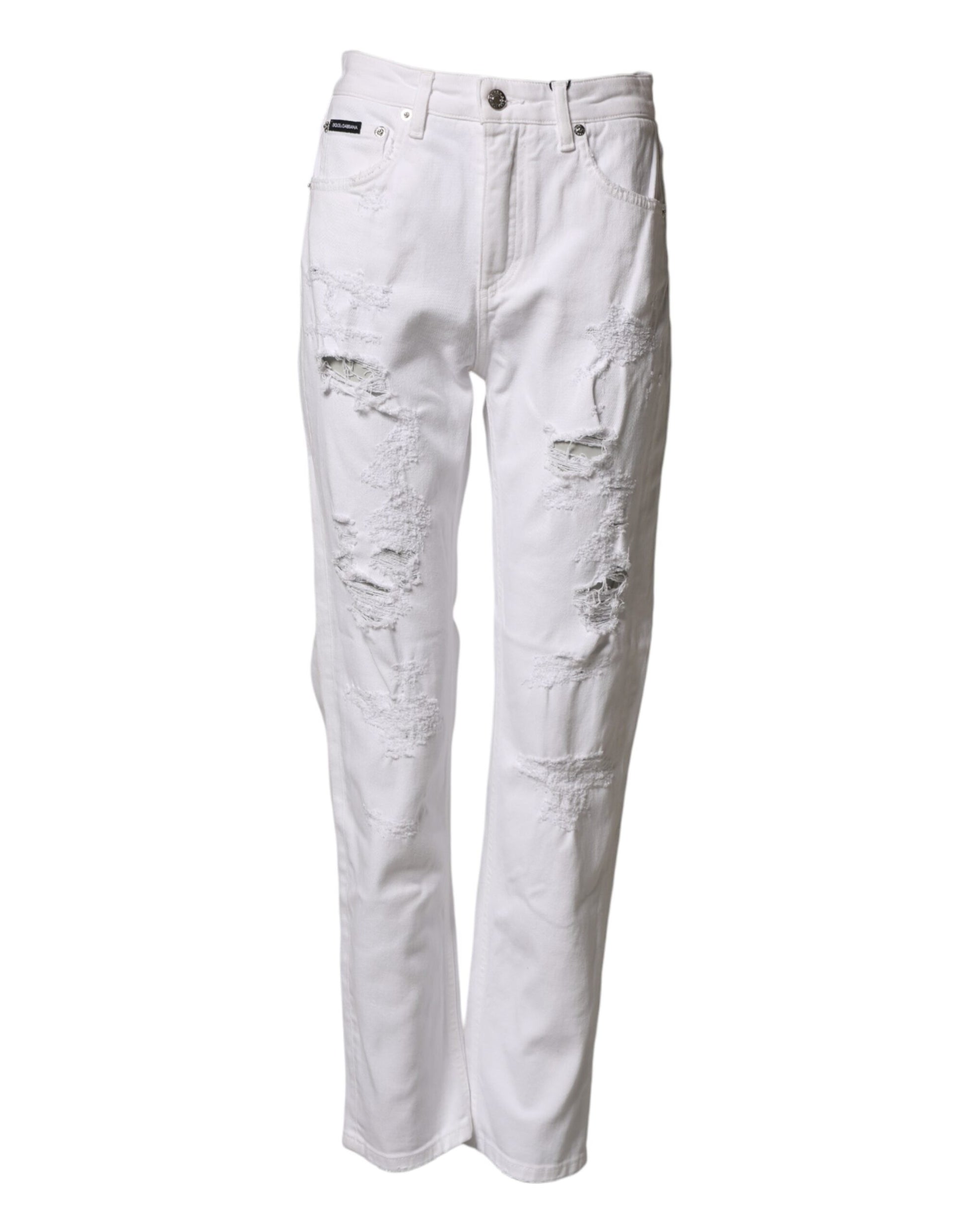 Jean en denim BOYFRIEND en coton blanc vieilli Dolce & Gabbana