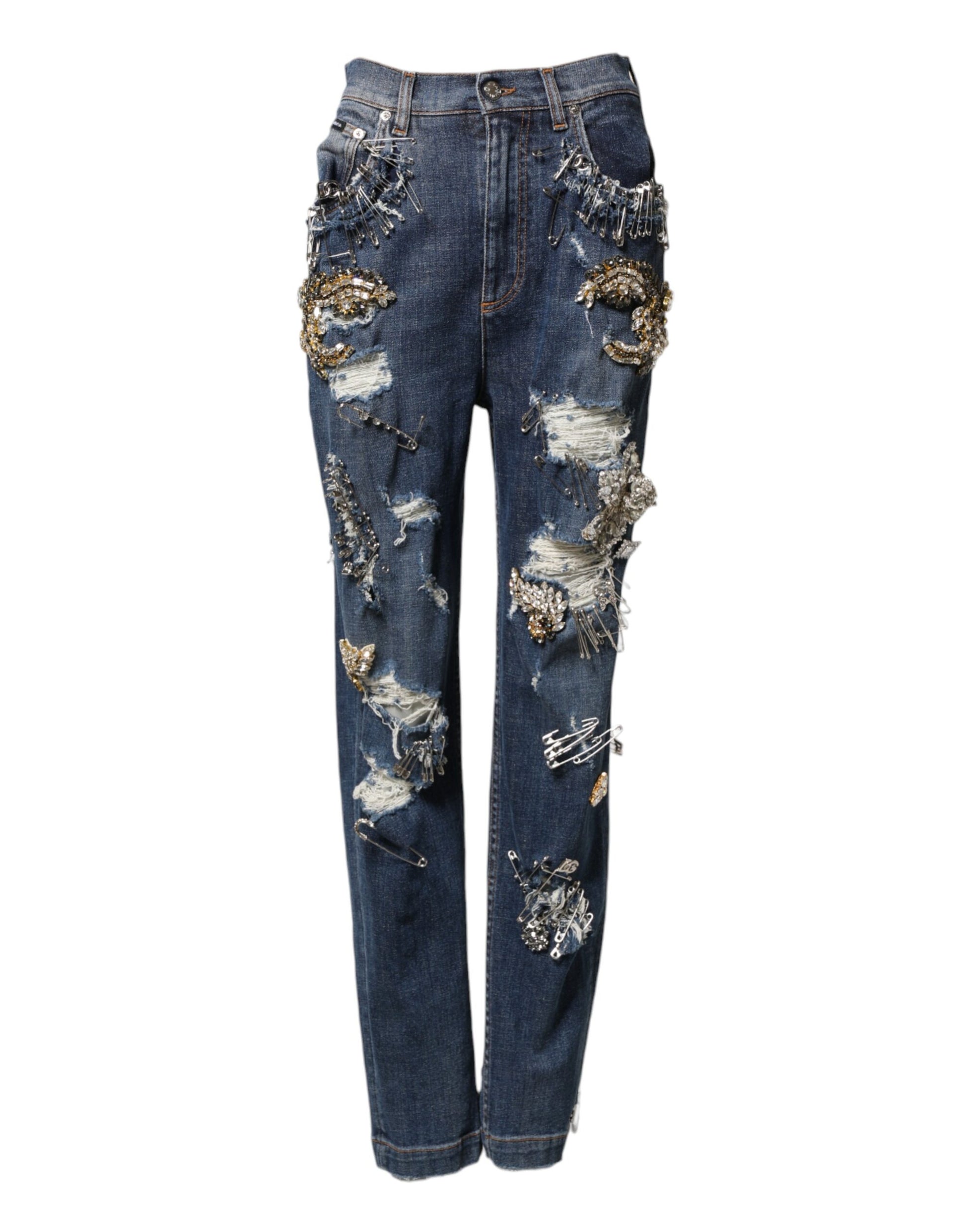 Jean en denim orné de strass en coton bleu Dolce & Gabbana