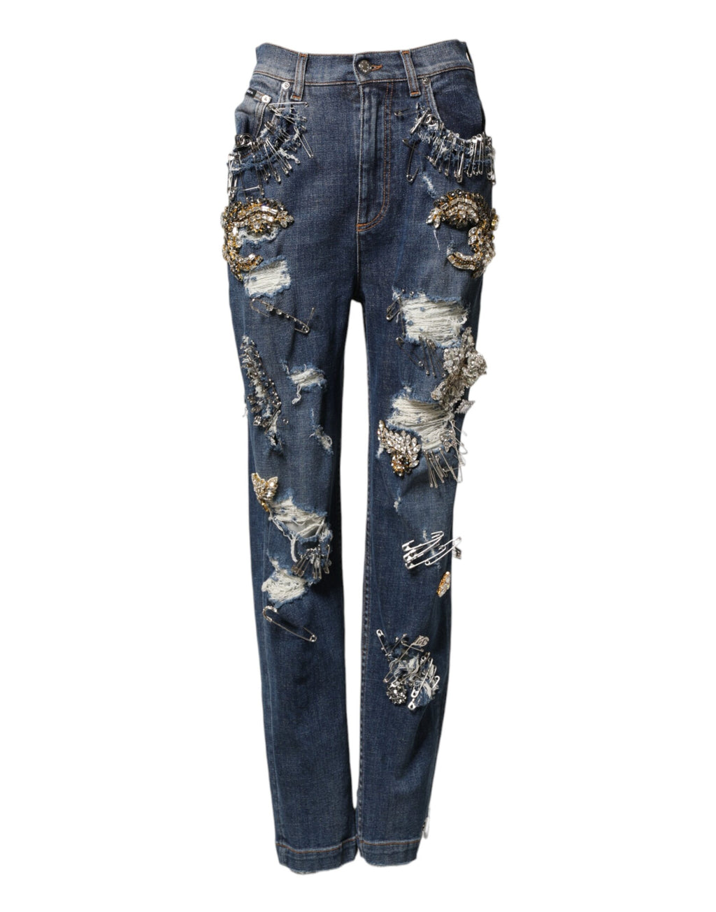 Jean en denim orné de strass en coton bleu Dolce & Gabbana