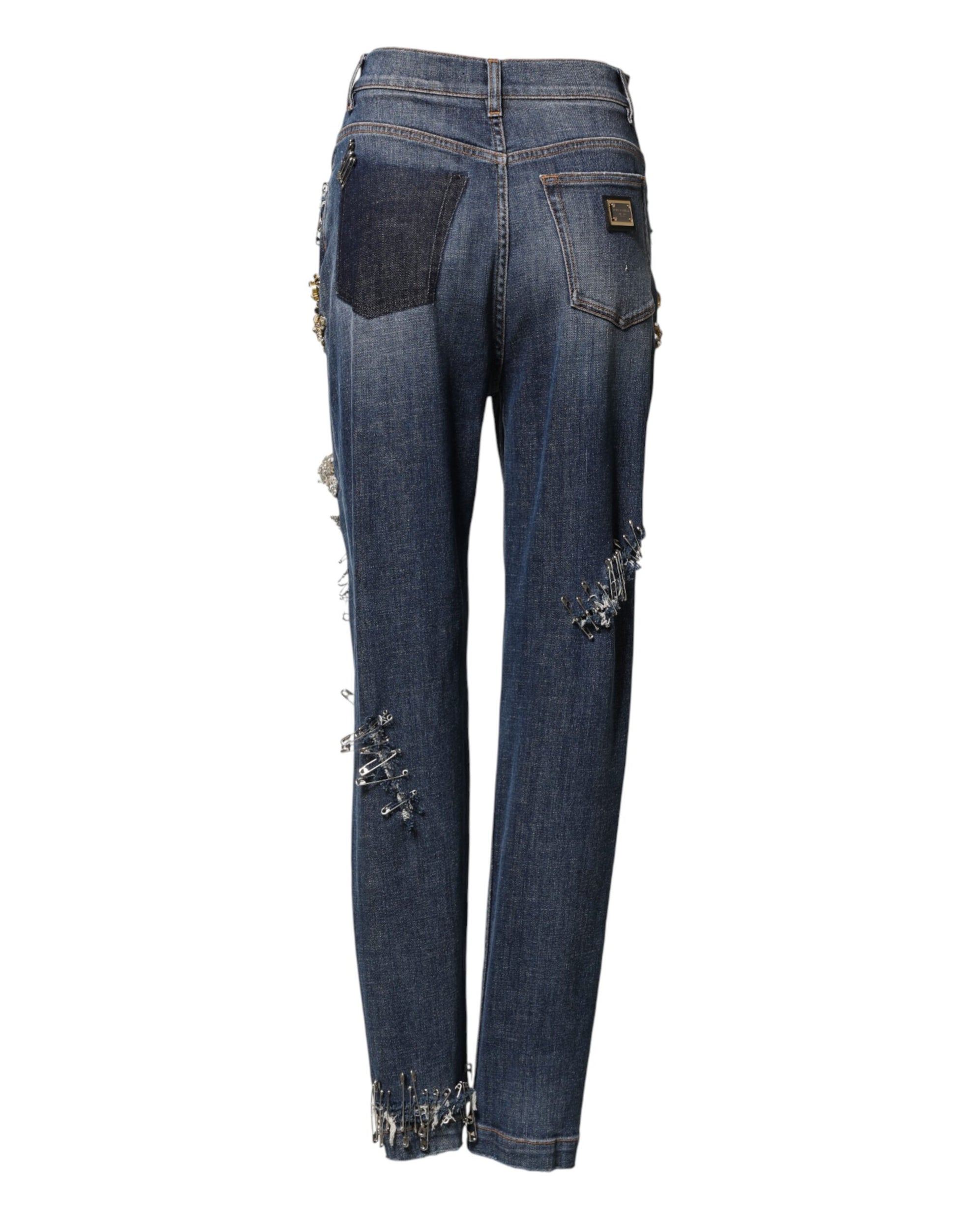 Jean en denim orné de strass en coton bleu Dolce & Gabbana