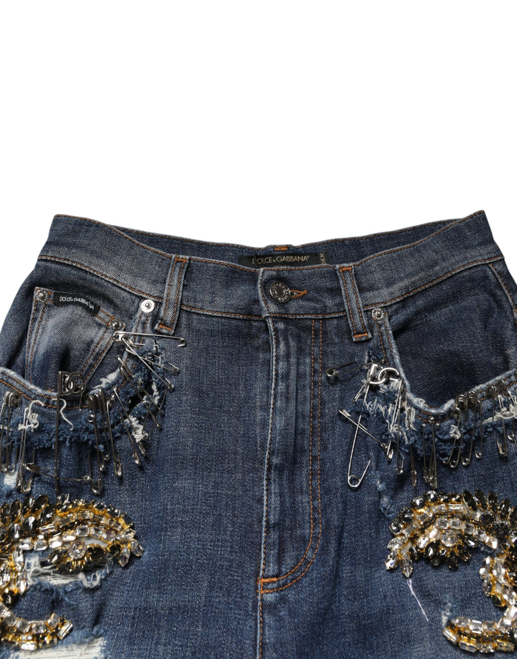 Jean en denim orné de strass en coton bleu Dolce & Gabbana