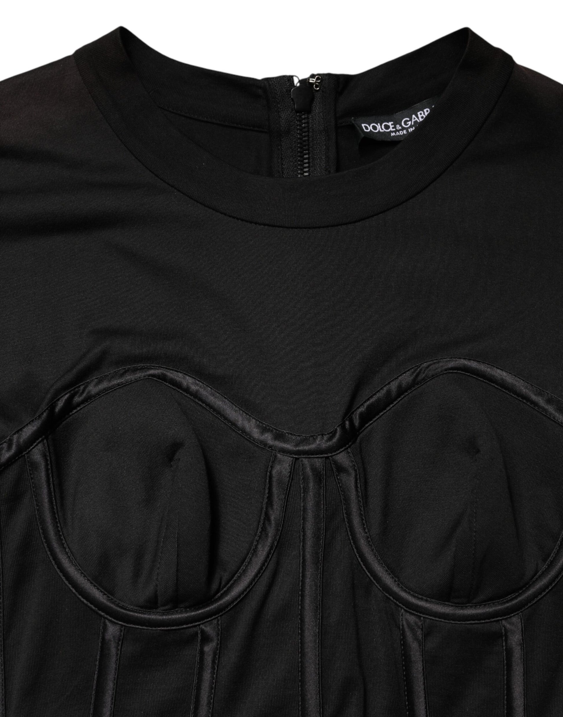 Dolce & Gabbana Black Cotton Bustier Corset Short Sleeves T-shirt