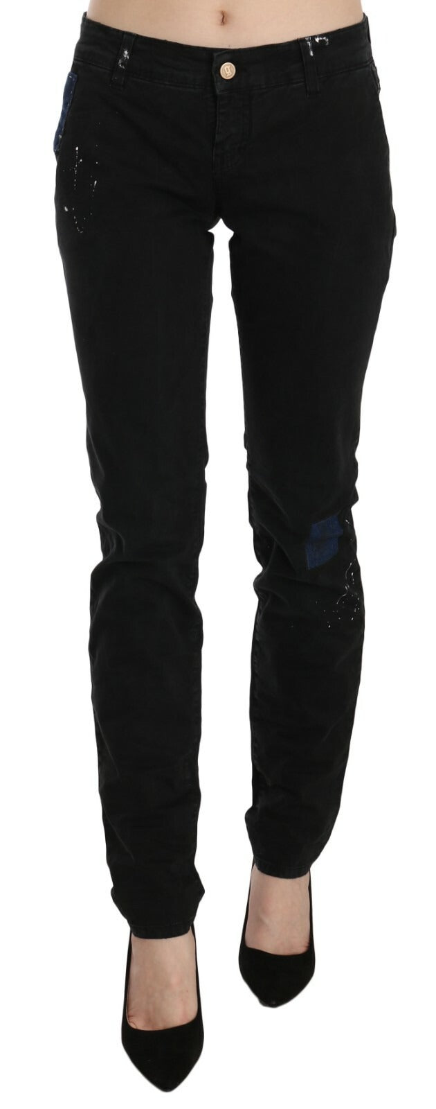 Jean slim noir taille basse à peinture blanche John Galliano