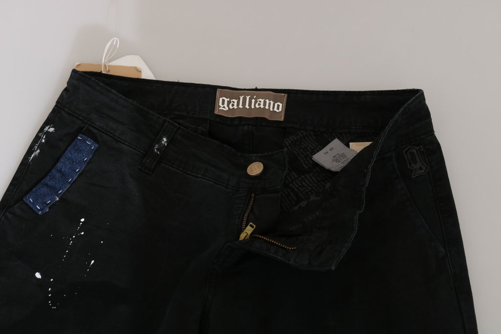 Jean slim noir taille basse à peinture blanche John Galliano