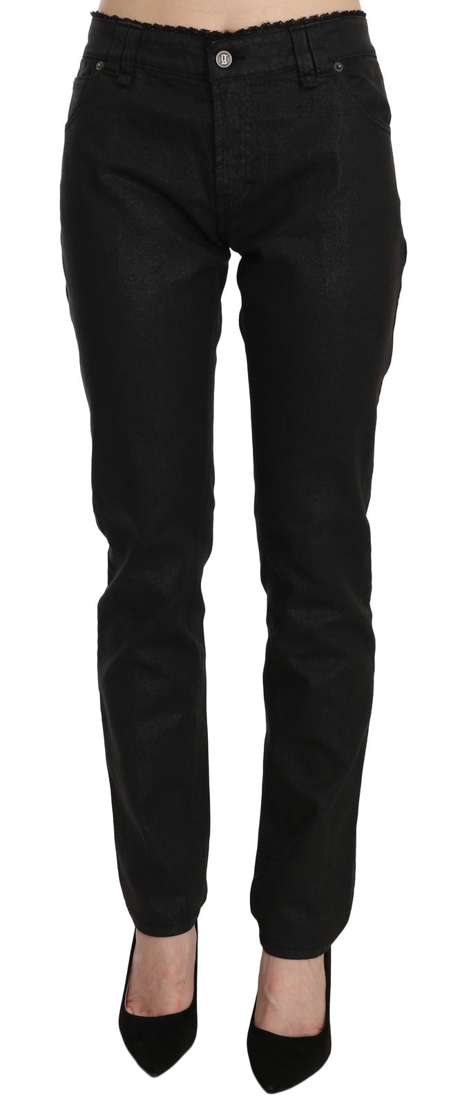 Jean slim décontracté en denim de coton noir taille mi-haute John Galliano