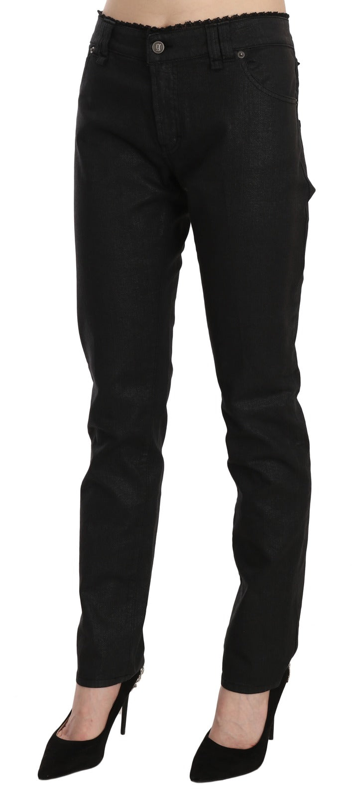 Jean slim décontracté en denim de coton noir taille mi-haute John Galliano