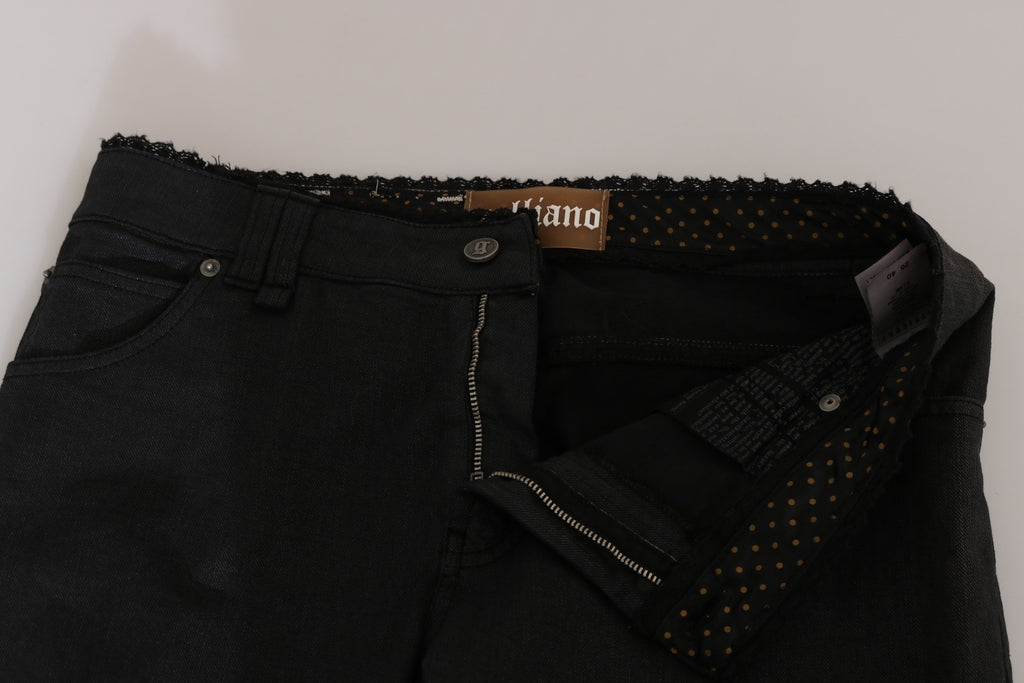 Jean slim décontracté en denim de coton noir taille mi-haute John Galliano