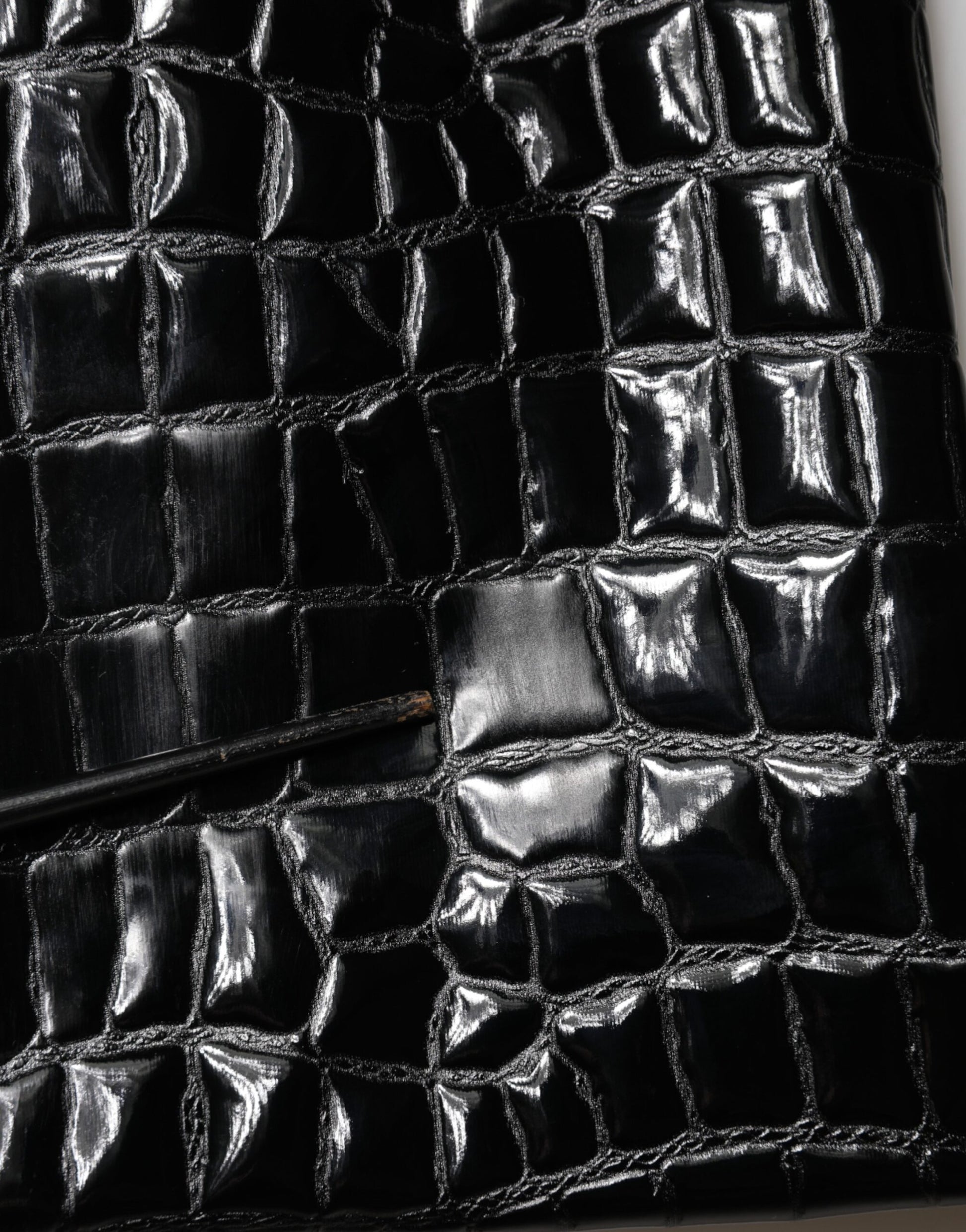 Dolce & Gabbana Black Croc Faux-Leather Mid Waist Midi Skirt