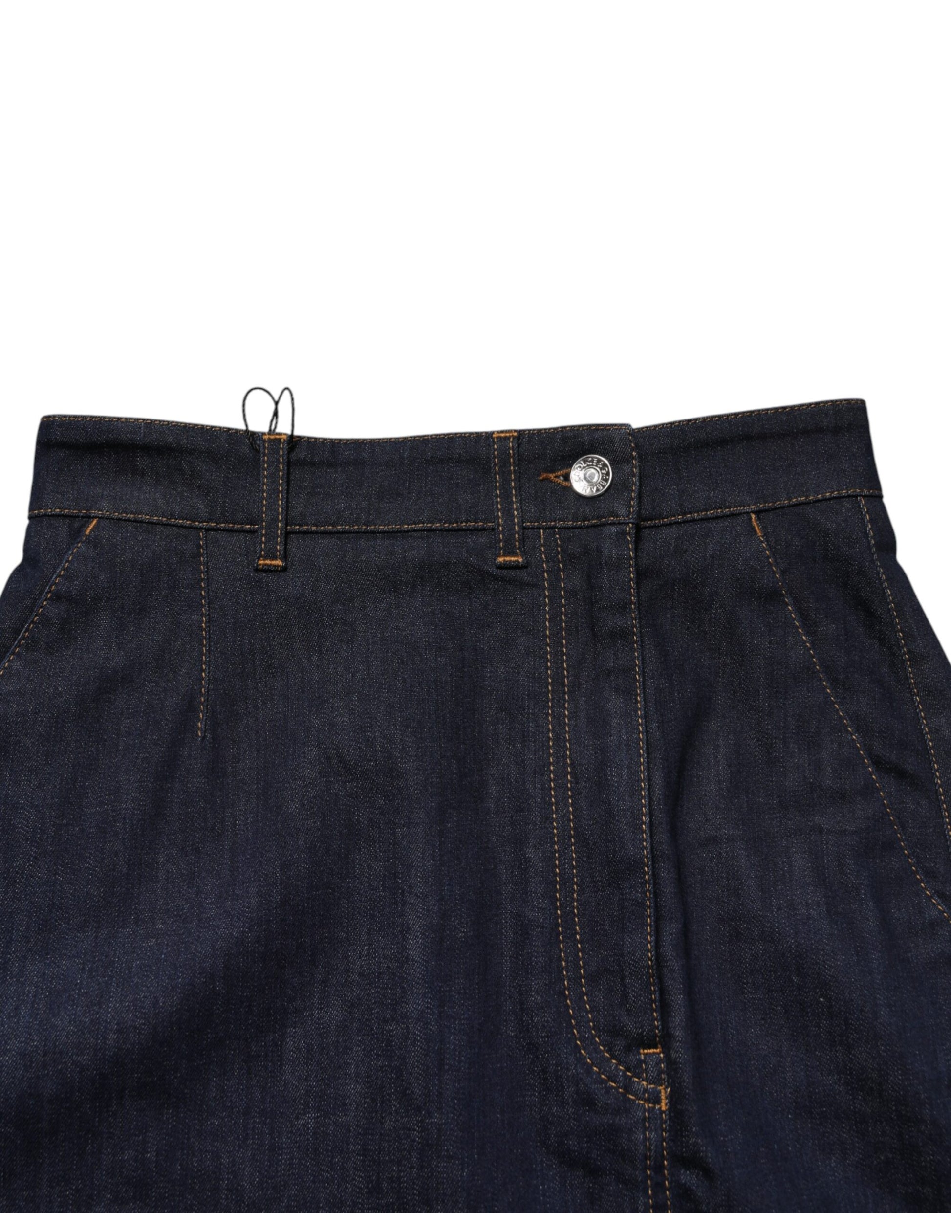 Jupe mi-longue en jean trapèze en coton bleu foncé Dolce & Gabbana