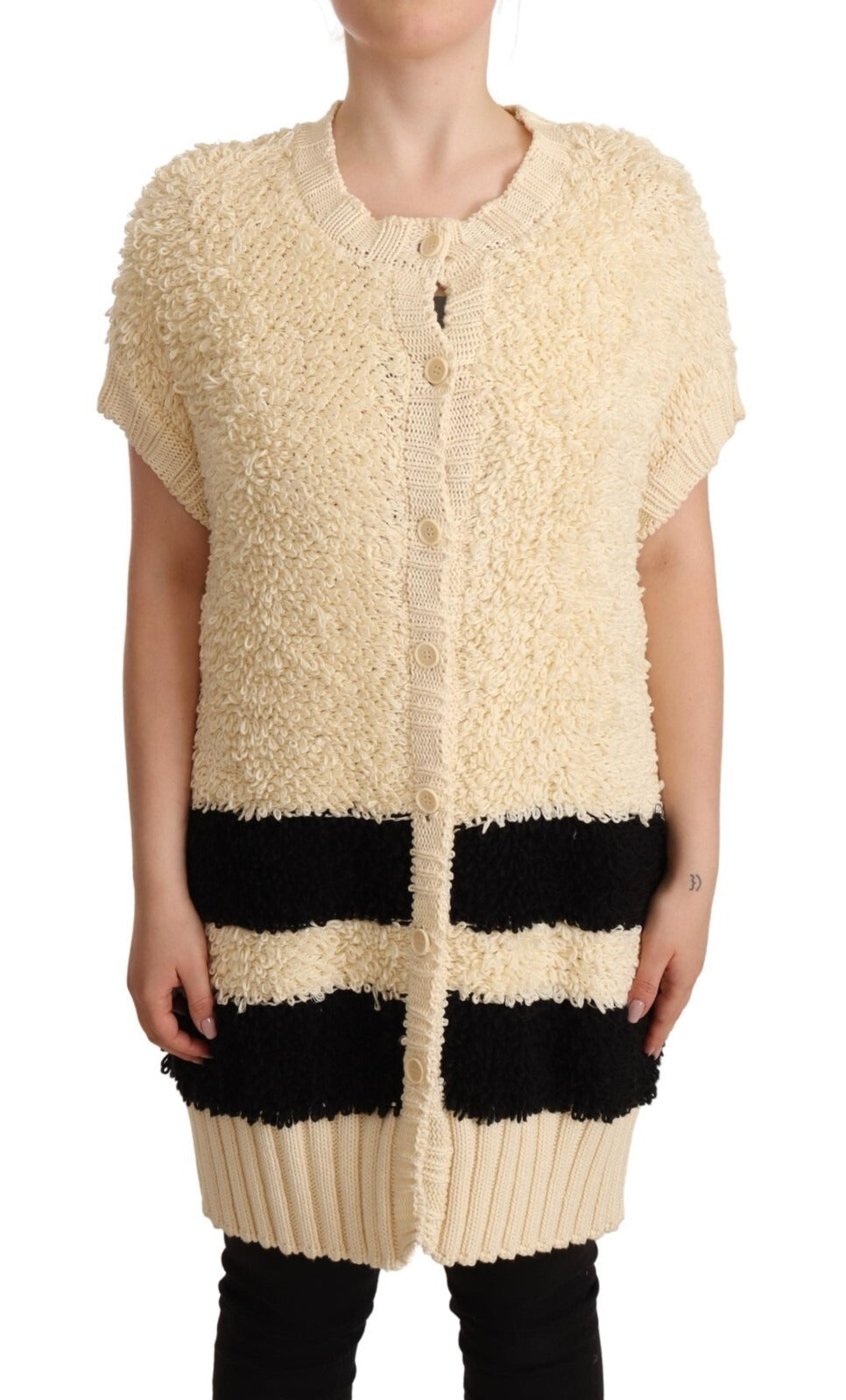 Gilet-cardigan à manches courtes boutonné Philosophy, beige et noir