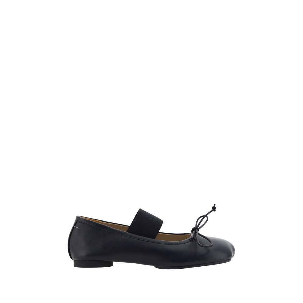 MM6 Black Calf Leather Bos Taurus Ballet Flats