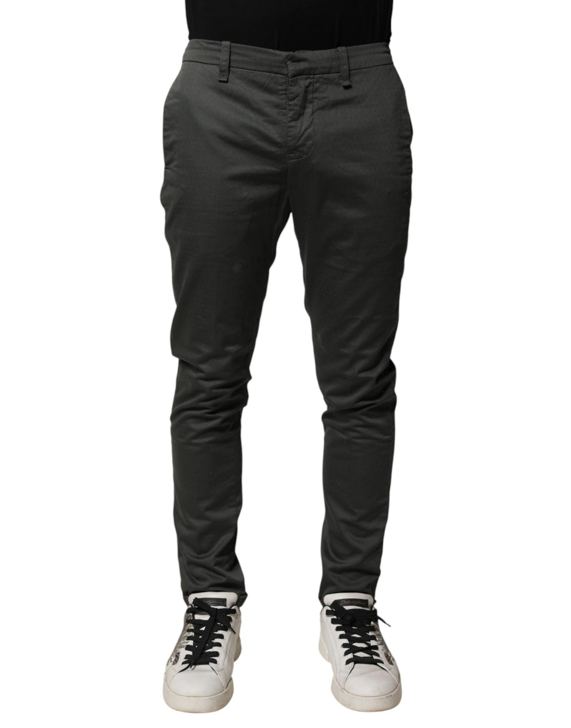 Pantalon Chino Homme Dondup Coton Gris Foncé Taille Moyenne Coupe Skinny