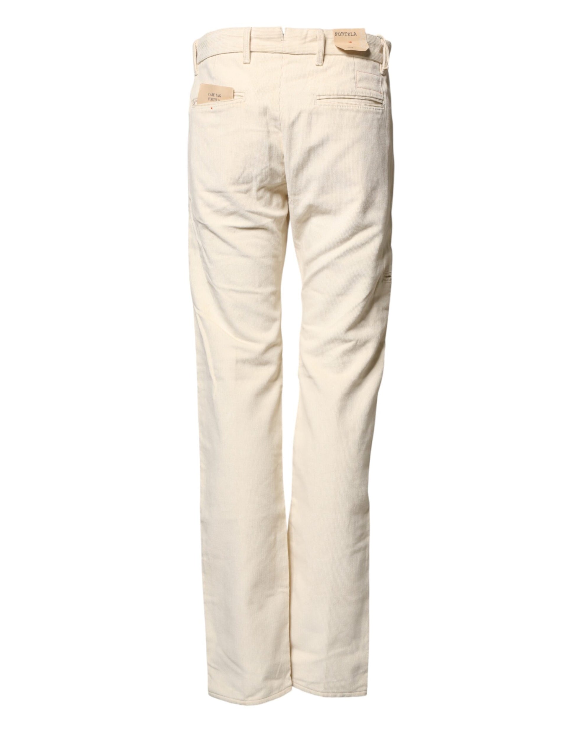 Fortela Off White Cotton Straight Men Corduroy Chino Trouser Pants