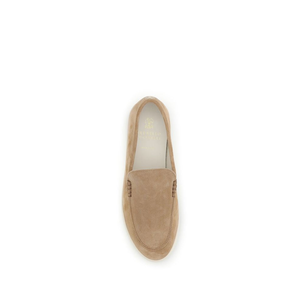 Mocassins à enfiler Brunello Cucinelli en cuir de veau beige Bos Taurus