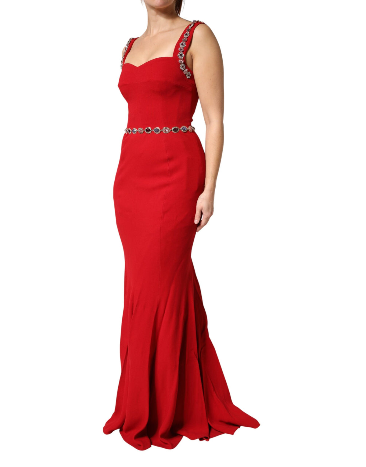 Dolce & Gabbana Rotes Kristalle Etui Meerjungfrau Langes Abendkleid
