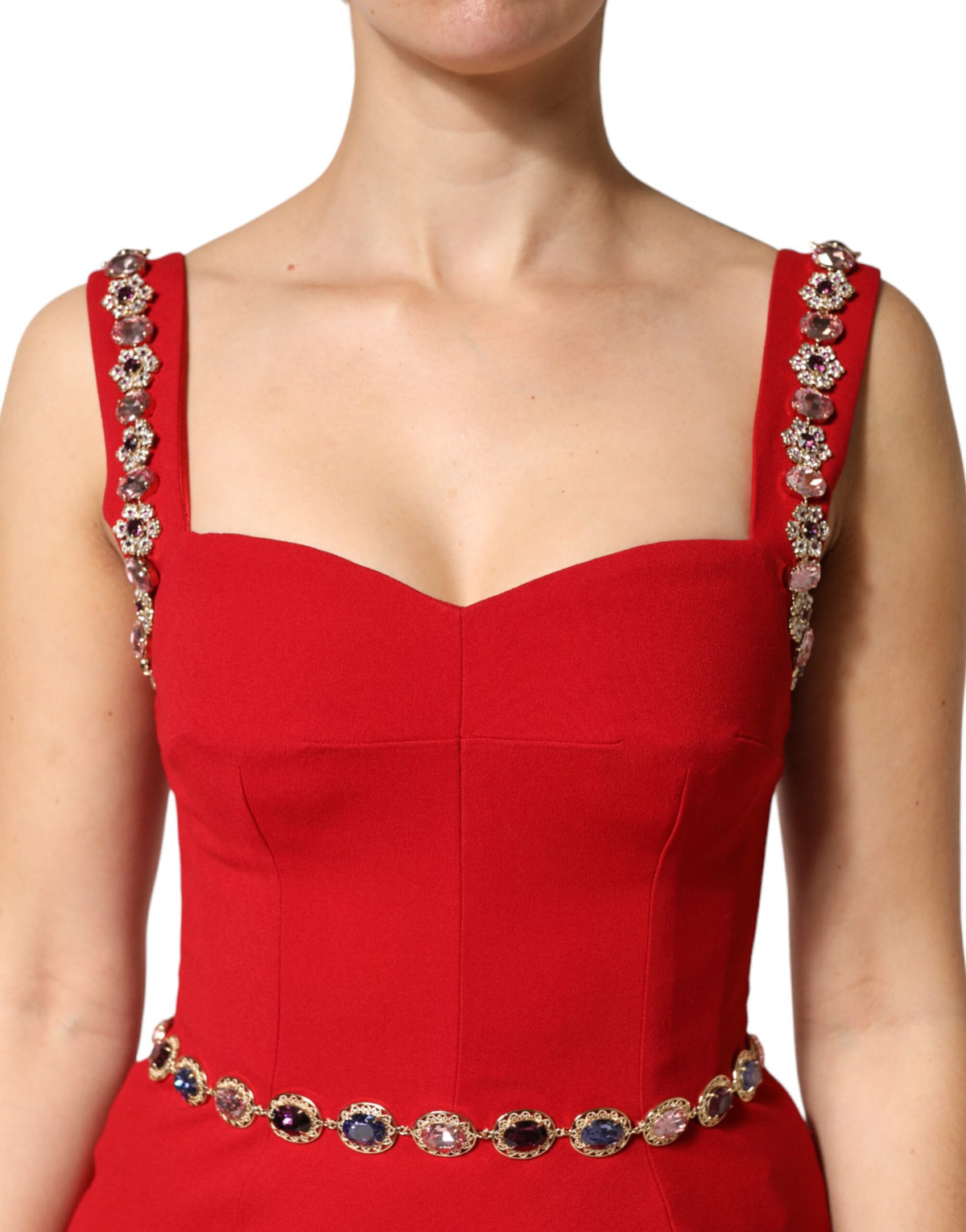 Dolce & Gabbana Rotes Kristalle Etui Meerjungfrau Langes Abendkleid